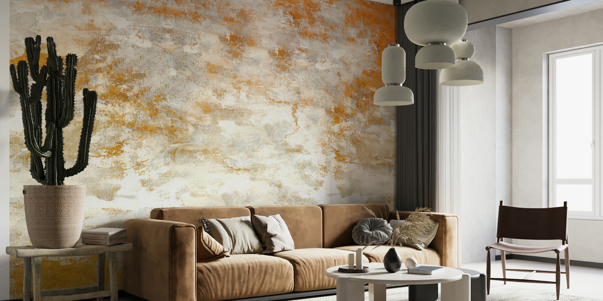 Saffron Gold Strokes Tapete in einem Raum