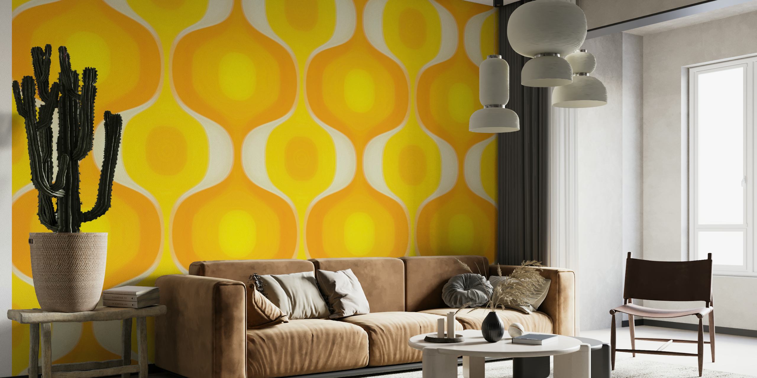 Papel pintado Sunny 70s Retro Vibes Geo en una habitación