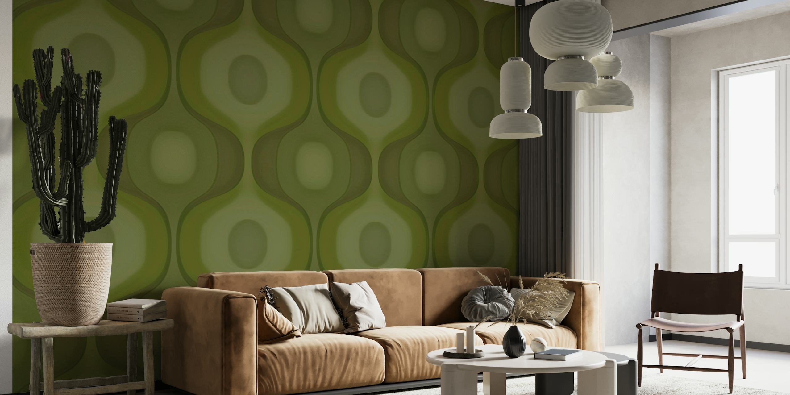 Green wavy pattern wallpaper in retro style