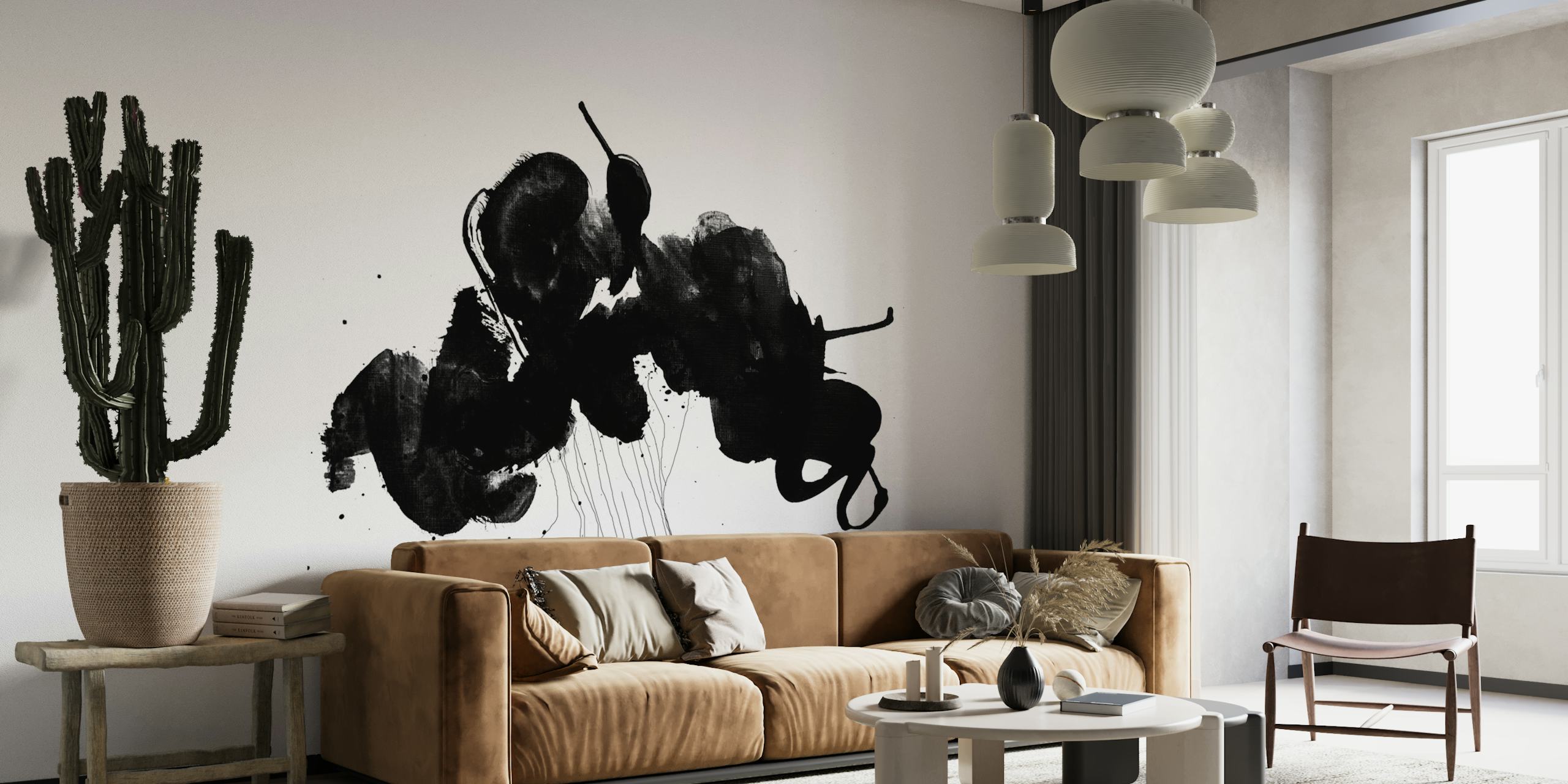 Black abstract ink shapes on white background wallpaper