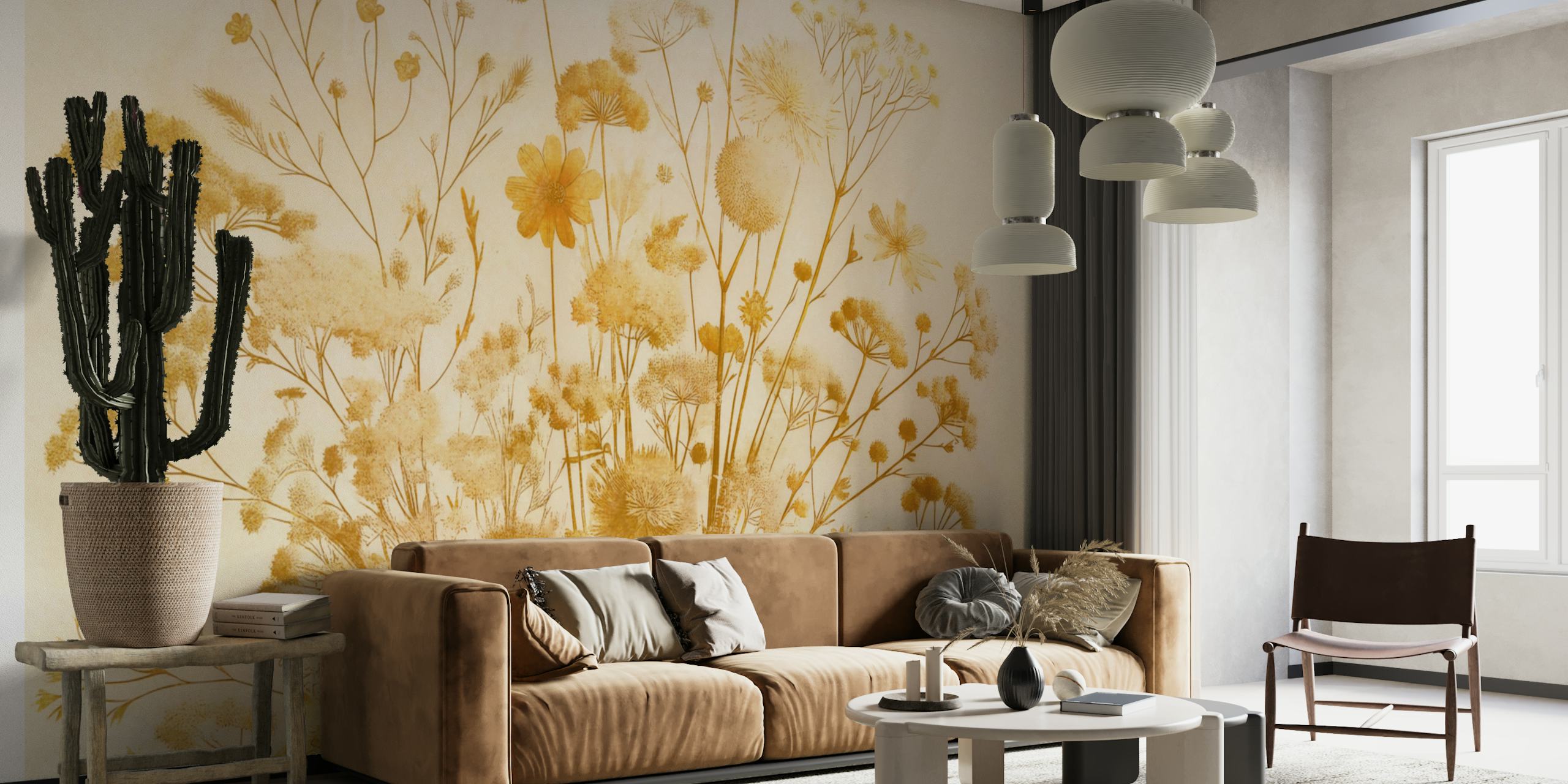 Golden Meadow Blossoms wallpaper design in a room