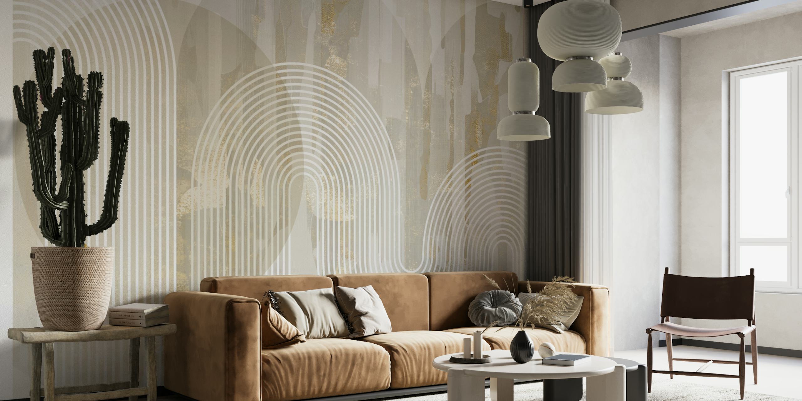 Metallic Moon Waves wallpaper in a stylish room