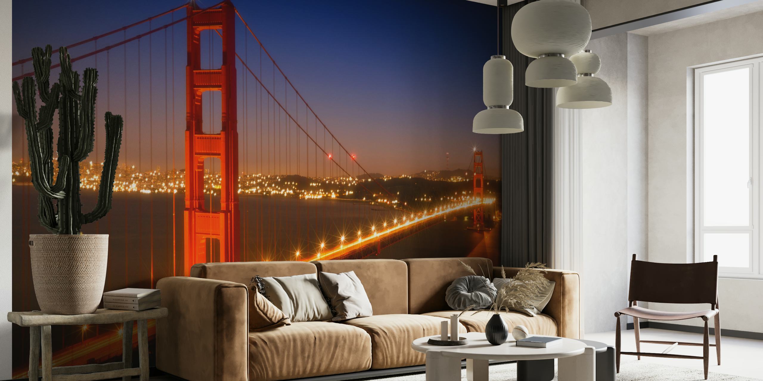 Golden Gate Bridge night view with bright lights wallpaper