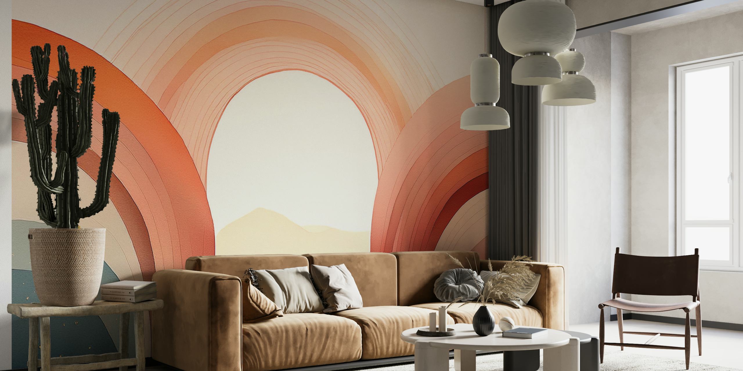 soft pastel rainbow arches in pink and blue abstract wallpaper