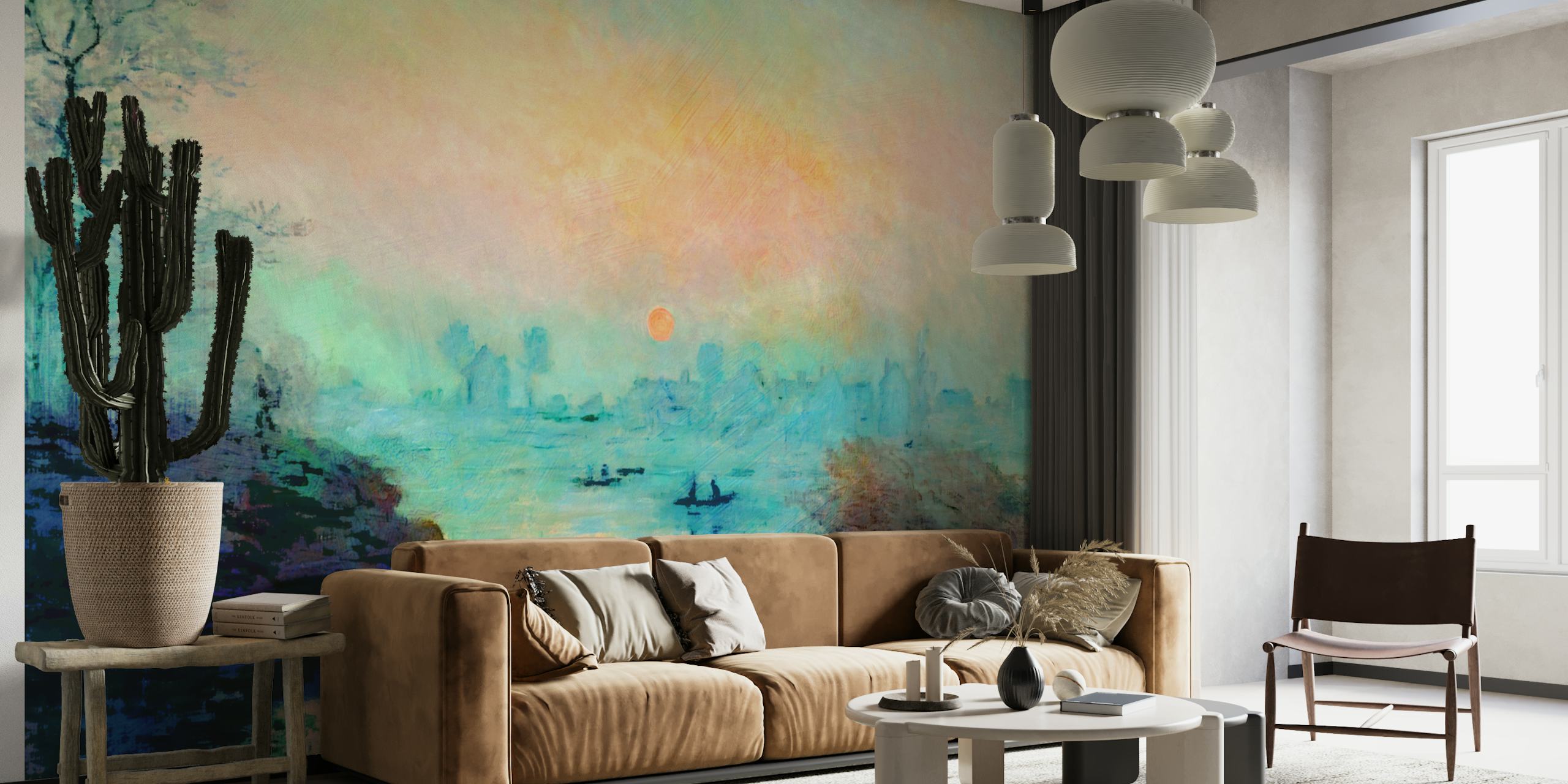 Papel de parede Pastel Lake Dreams em um quarto