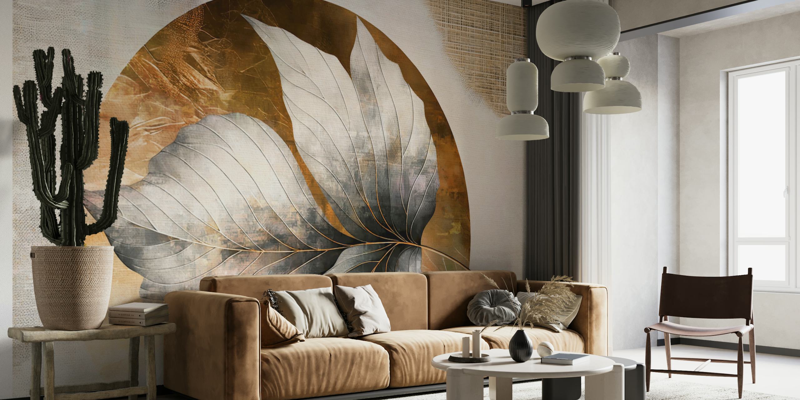 Papel de parede Golden Leaf Elegance em um quarto