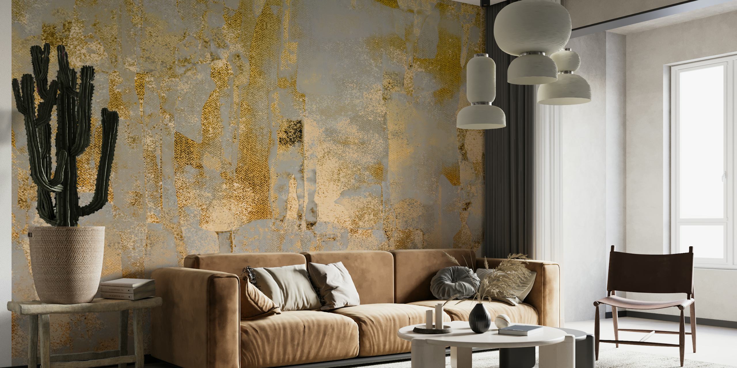 Aged gold texture wallpaper in a stylish room