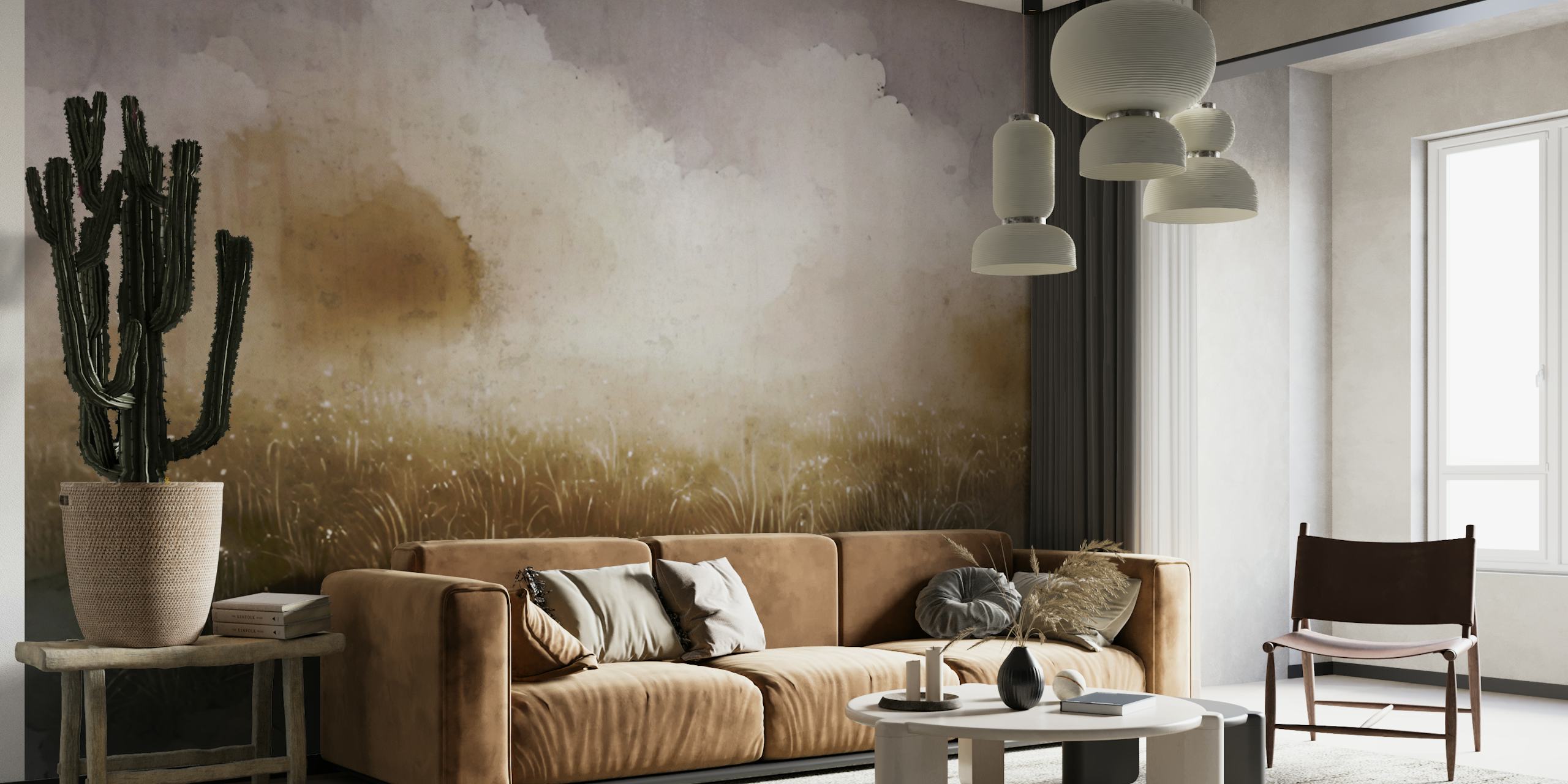 Papel pintado Autumn Haze Fields en una habitación