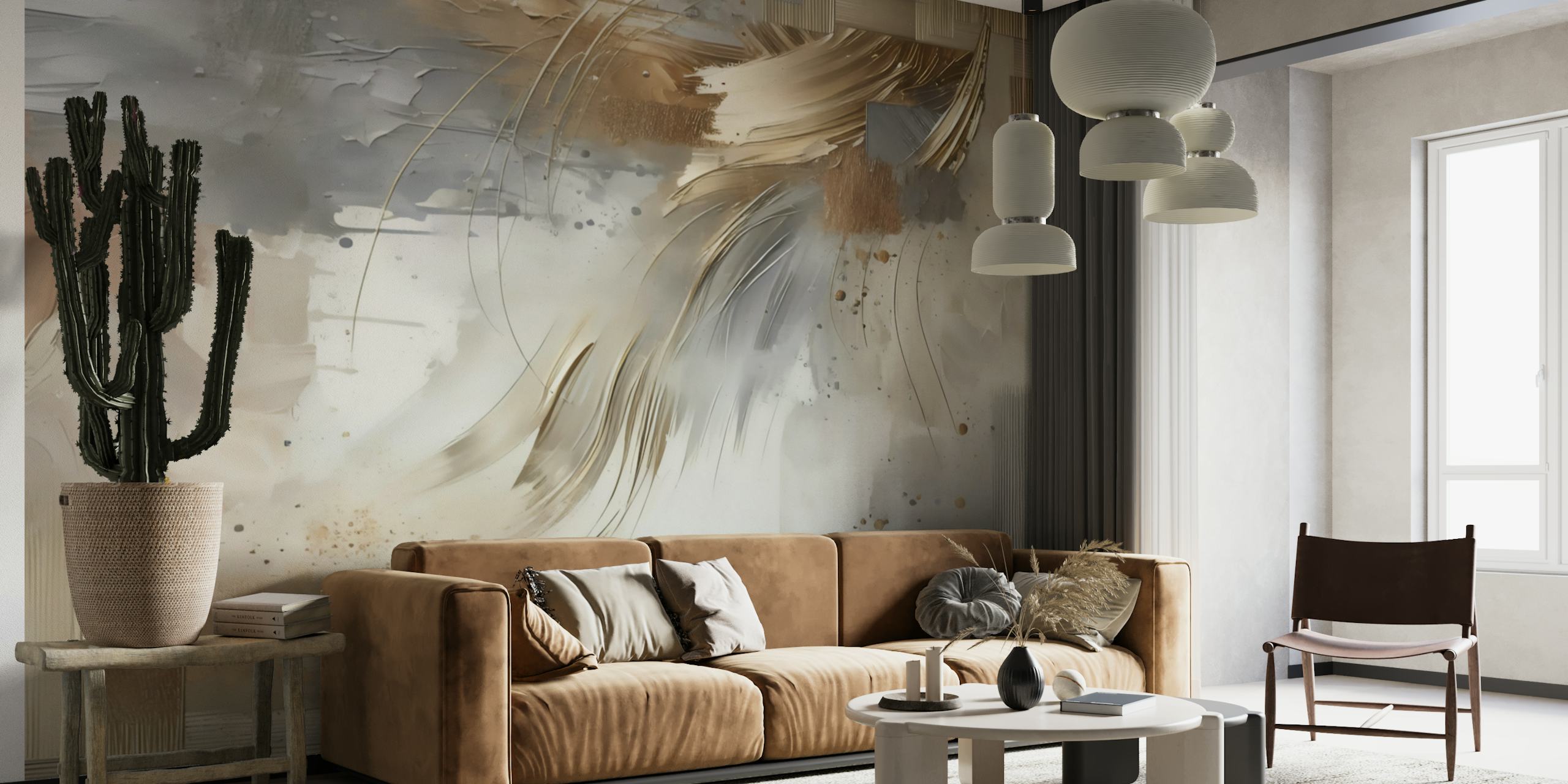 Gold and silver abstract brush strokes wallpaper.