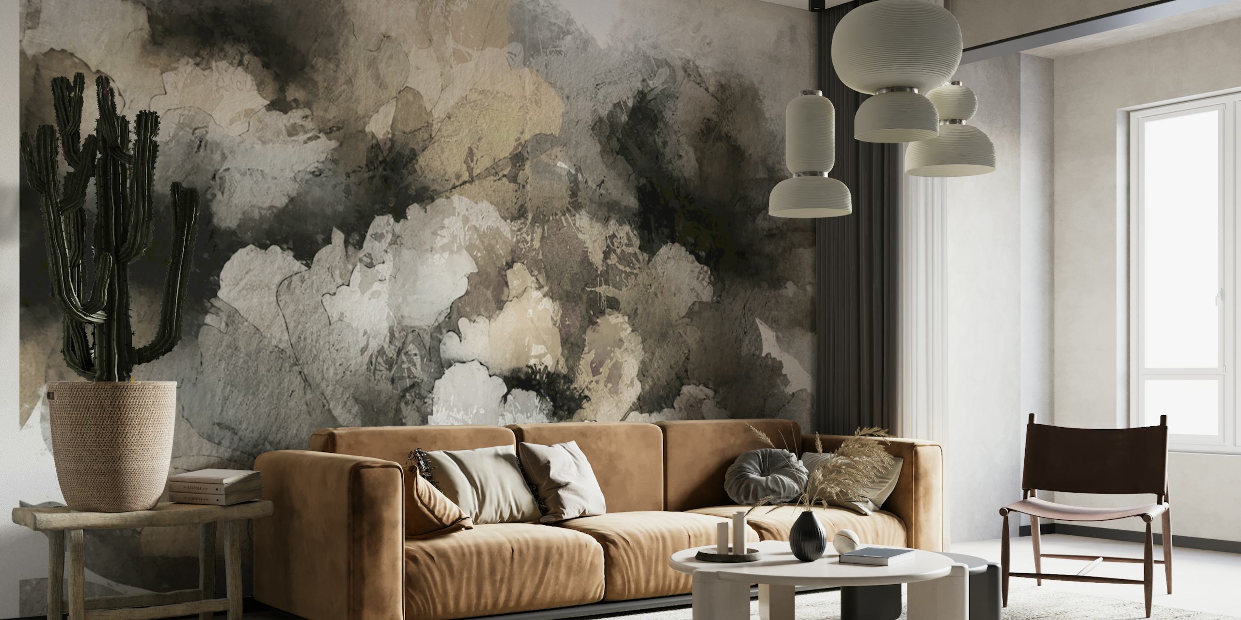 Ethereal Monochrome Blooms wallpaper in a room