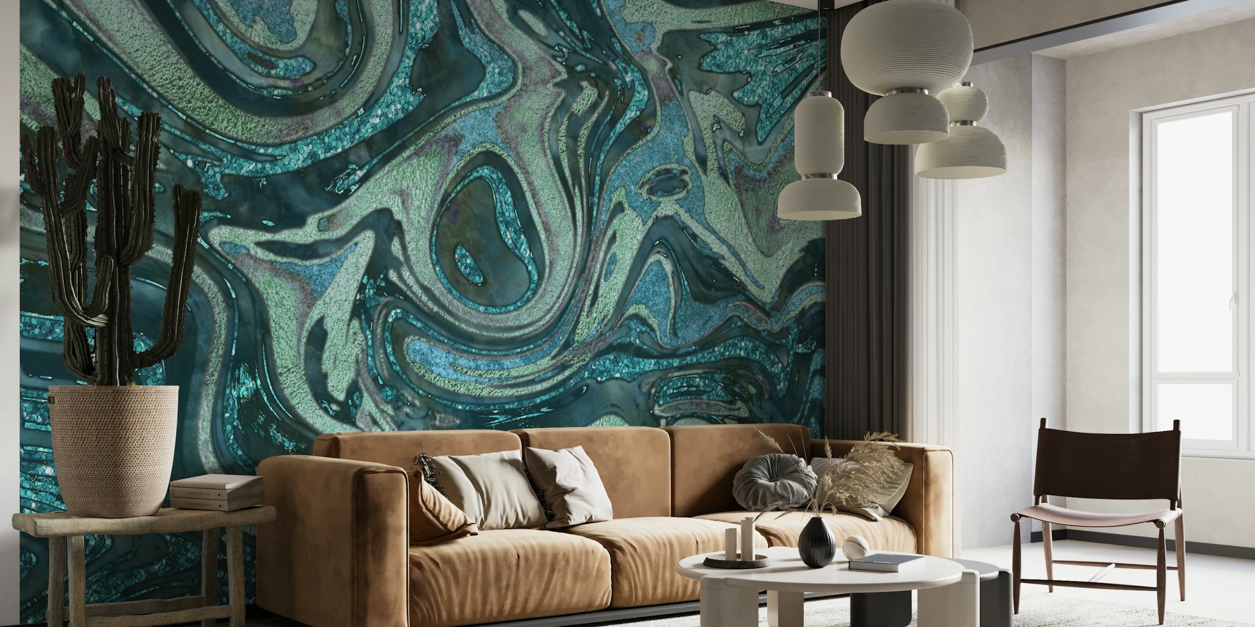 Magic Marble Turquoise Teal wall mural with swirling patterns