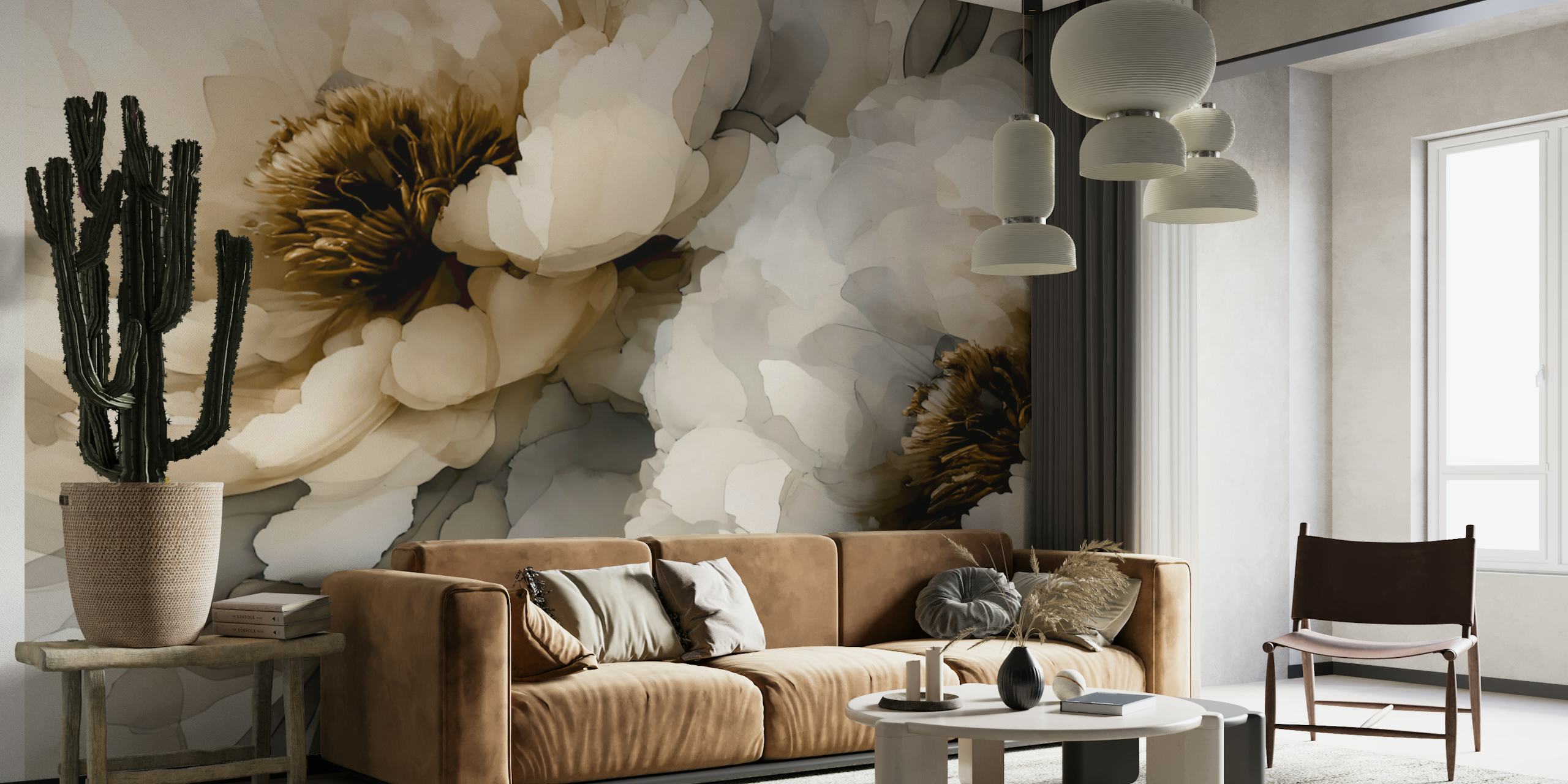Beige Petal Whispers wallpaper in a room