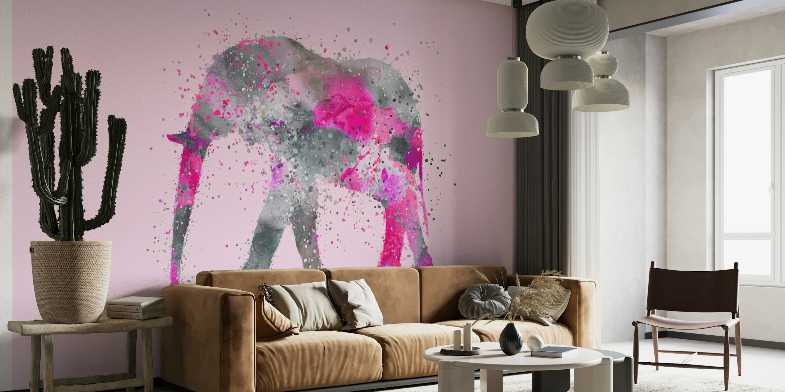 Pink Watercolor Elephant papel de parede