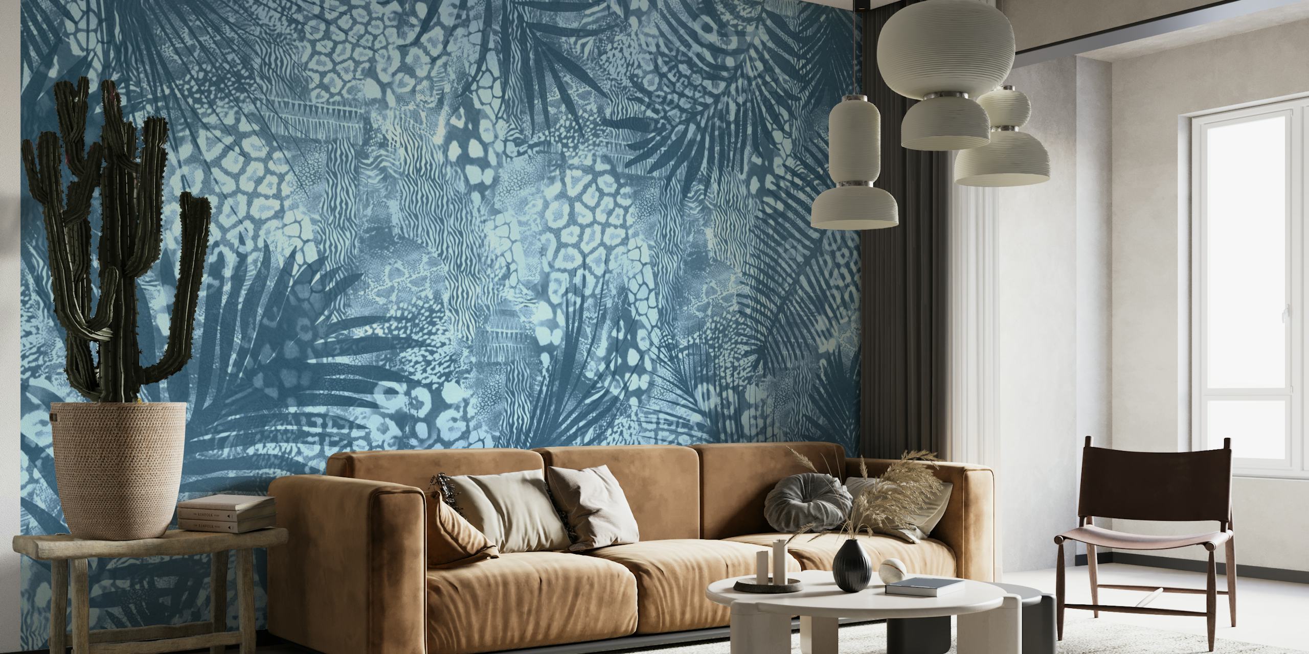 Blue Jungle Palm Leaves papel de parede