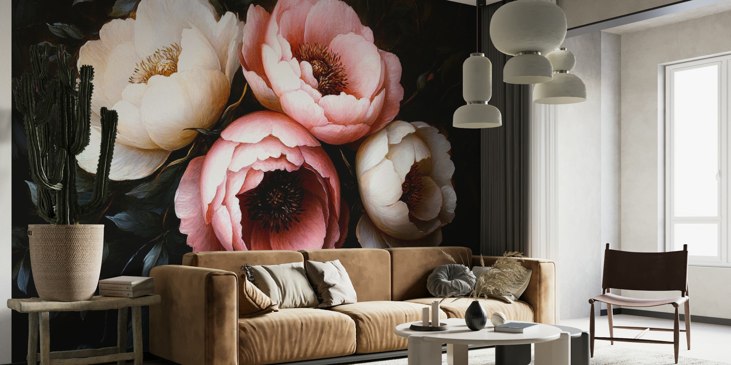 Elegant Baroque Peony Bouquet tapetti huoneessa