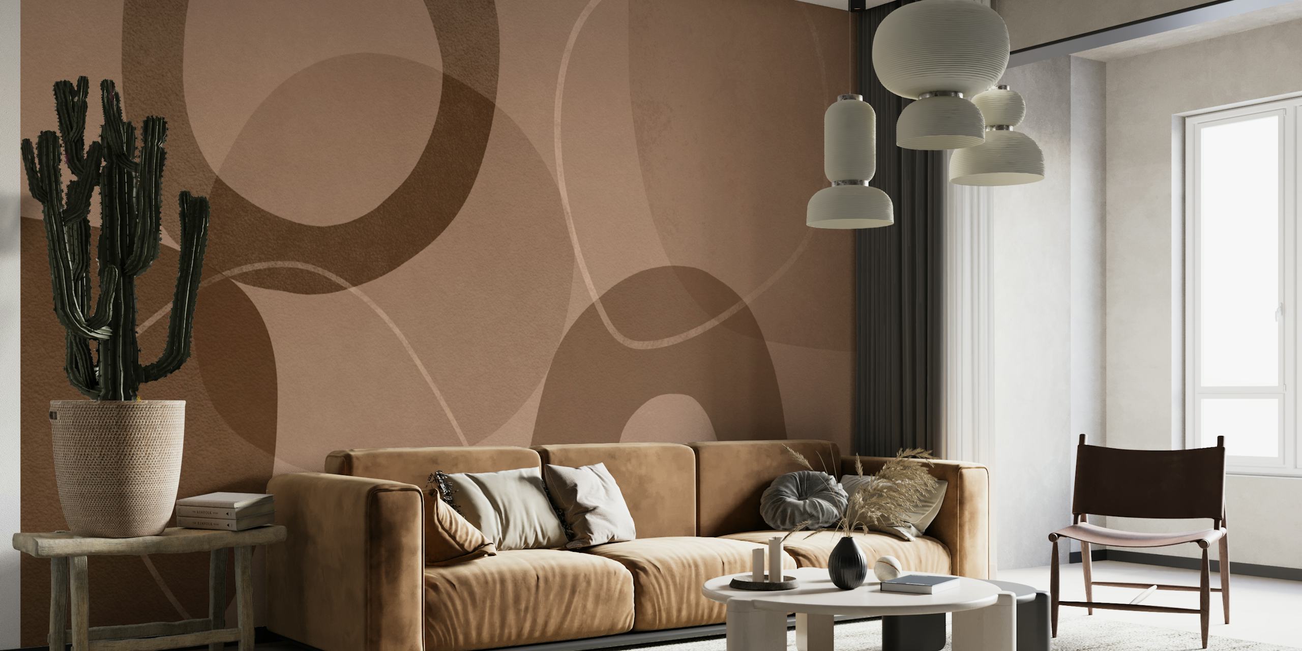Mid Century Shapes And Outline Mocha Mousse tapeta
