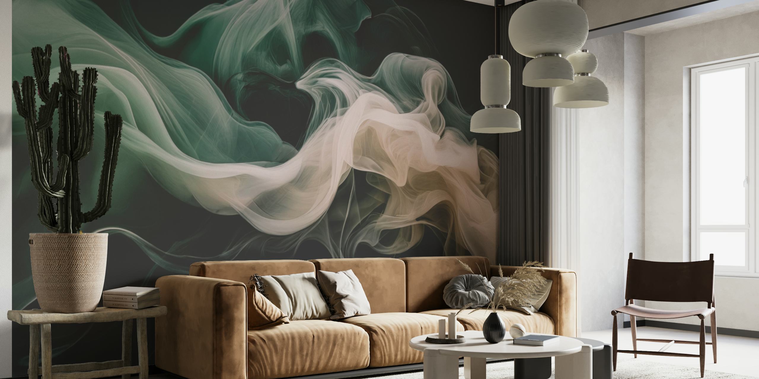 Waves Flow in Emerald Green wallpaper in a room