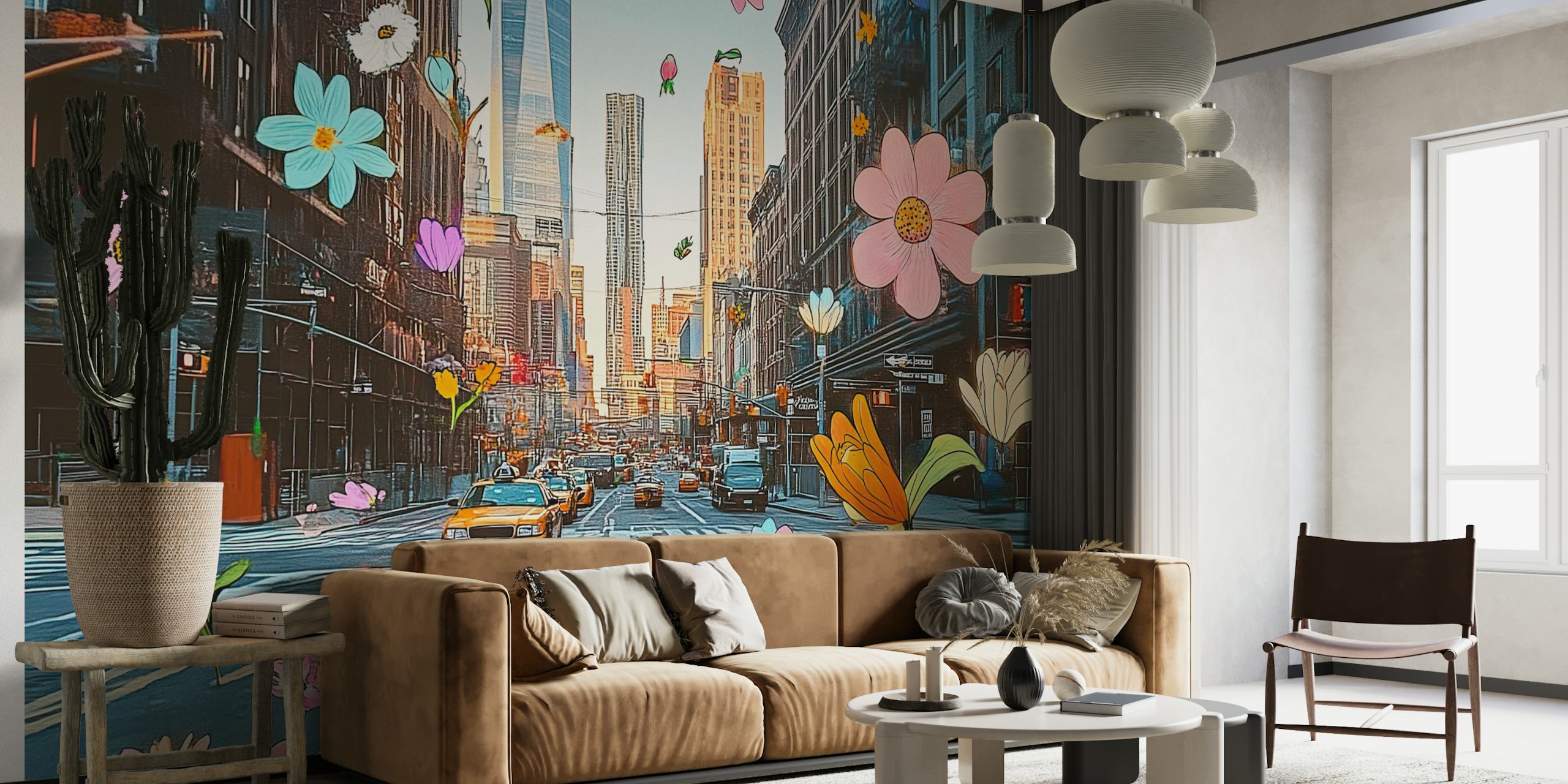 Urban Spring Explosion floral wallpaper in a room