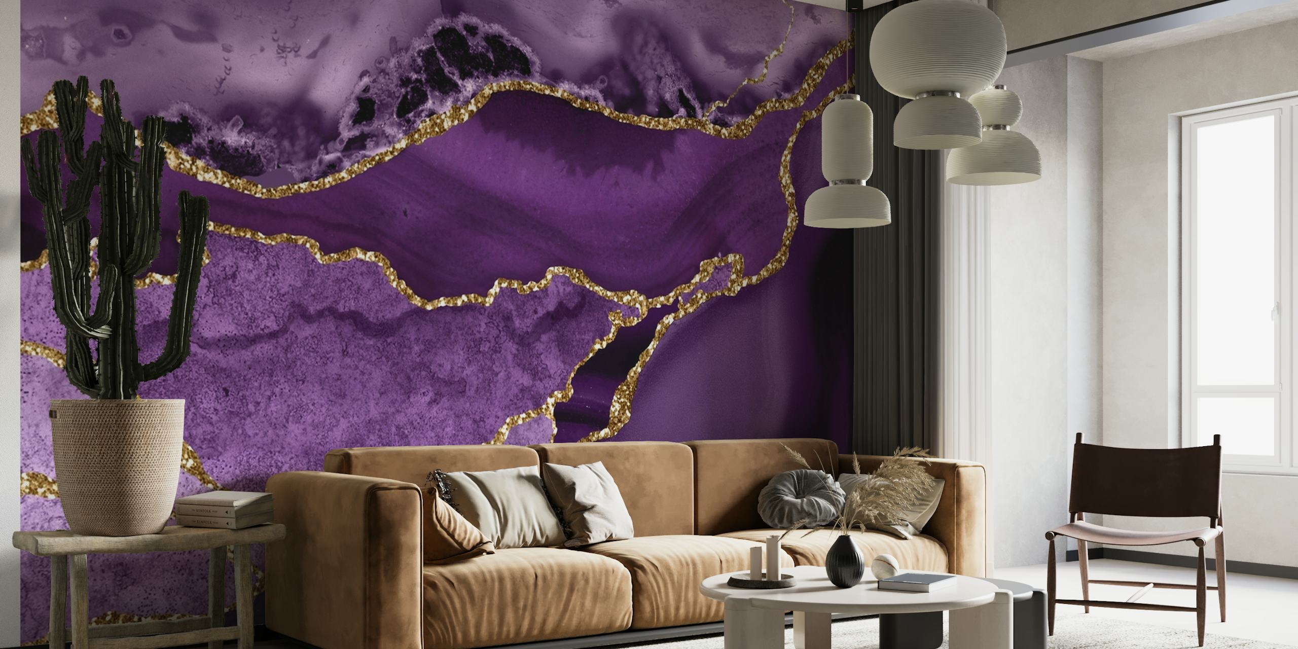 Stunning Purple and Gold Marble Mosaic Wallpaper