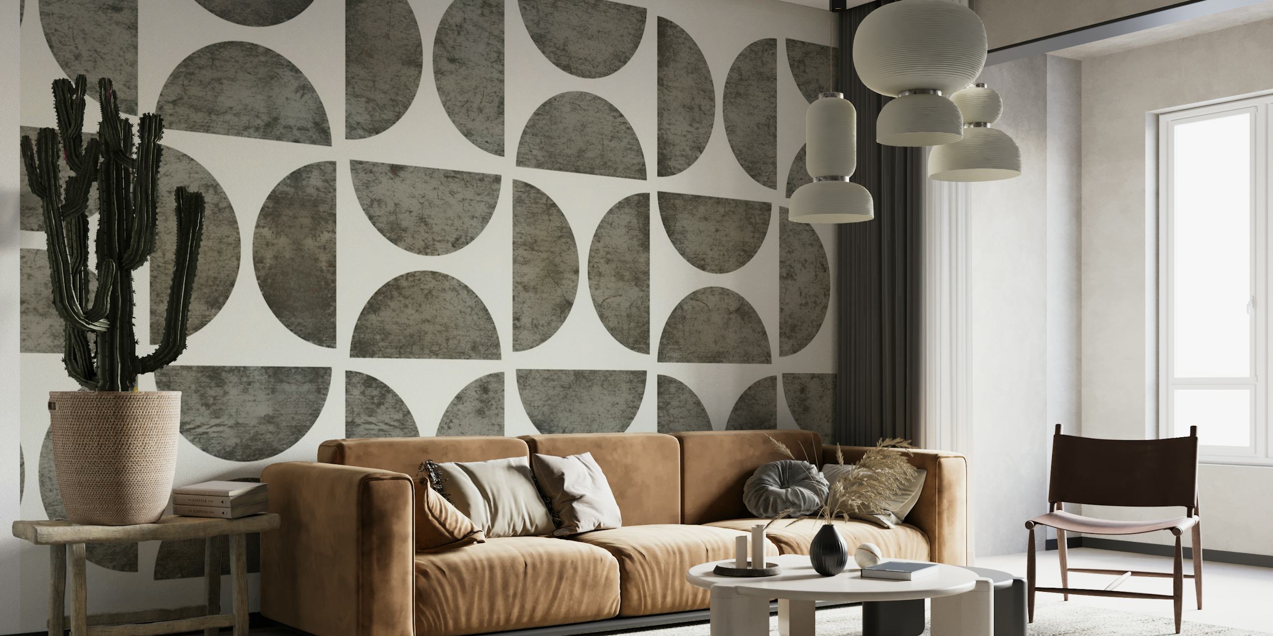 Geometric stone mosaic pattern with gray tones wallpaper