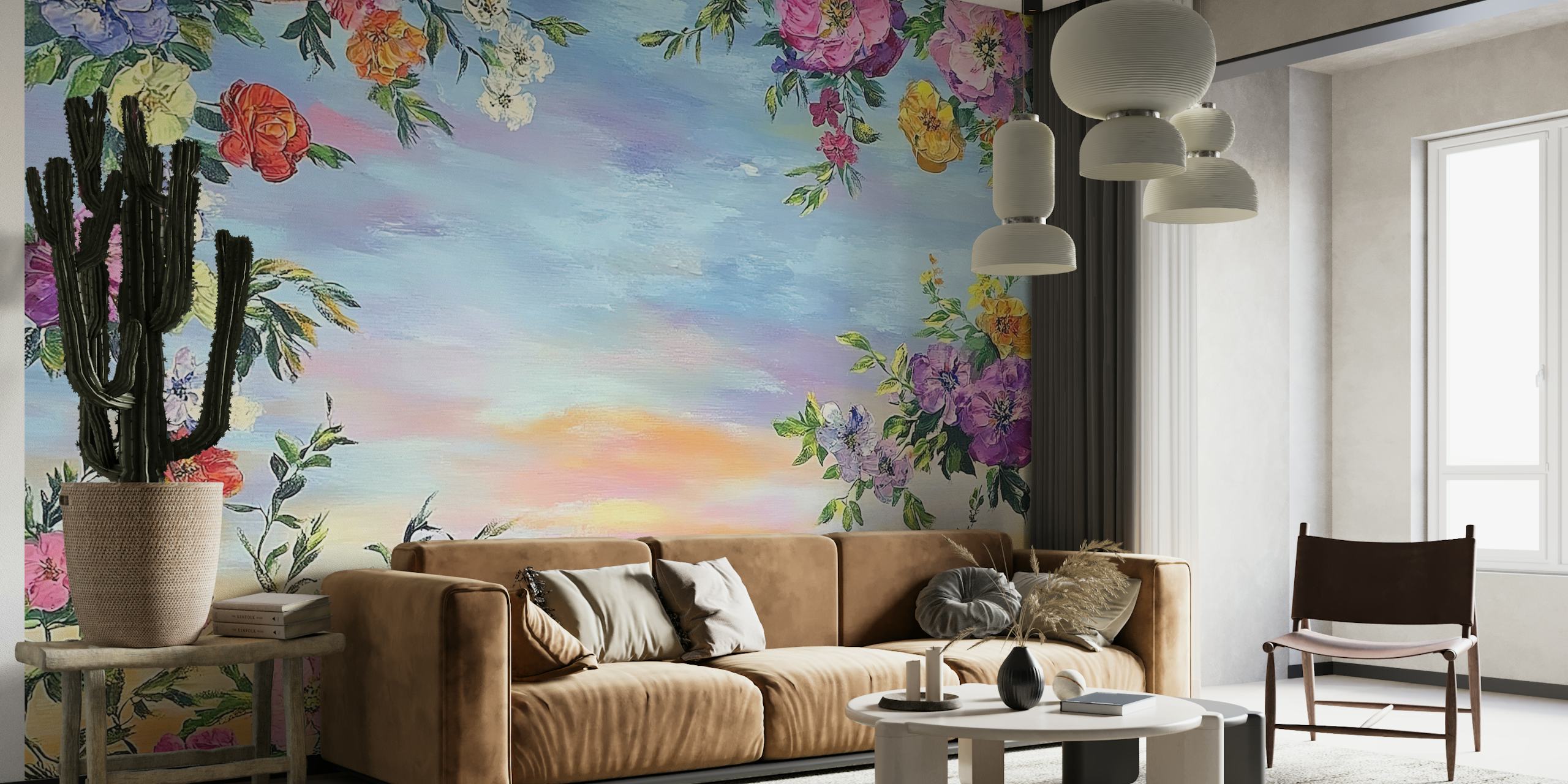 Σχεδιασμός ταπετσαρίας Flowers και sunset