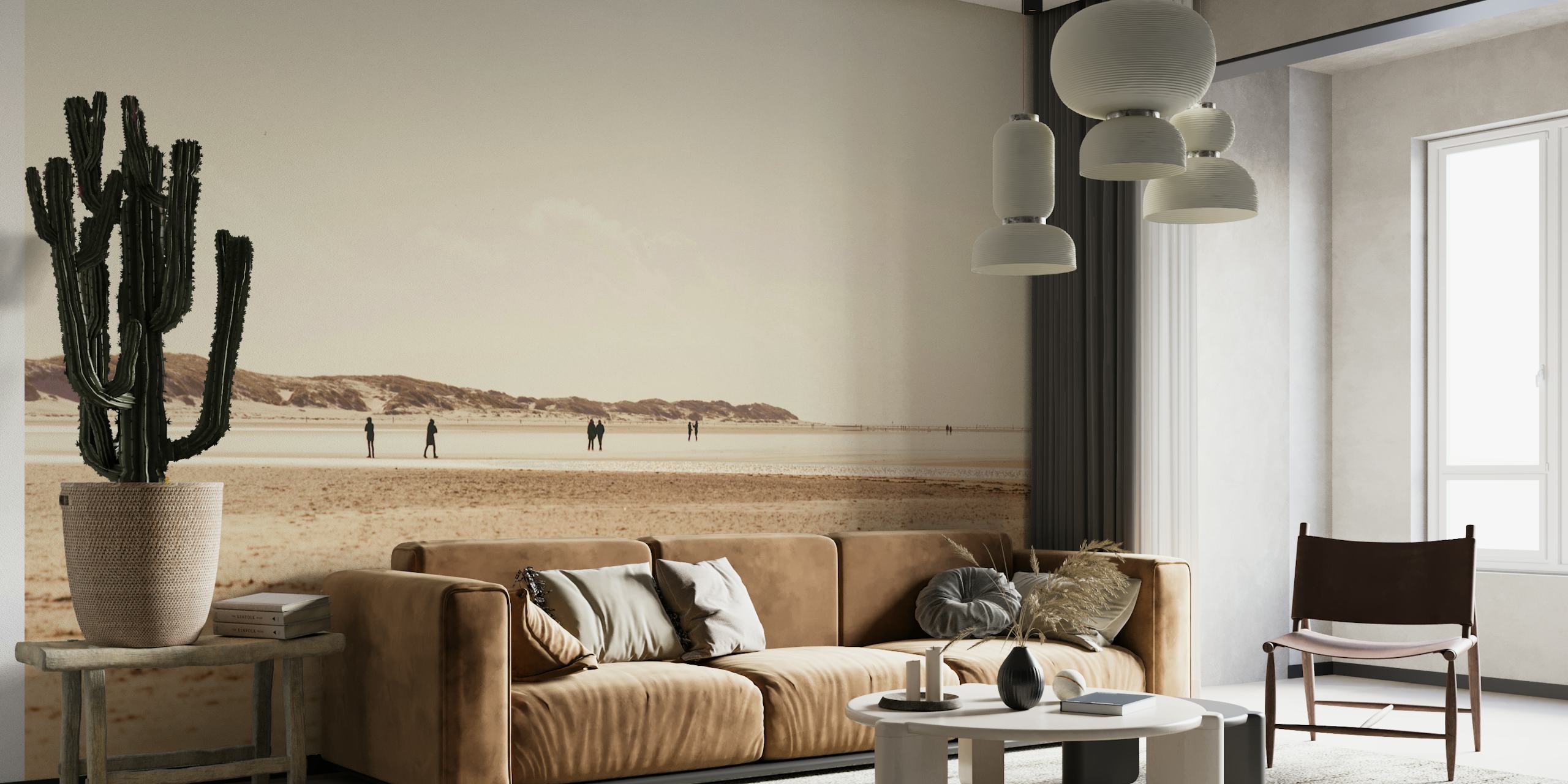 Beach life wallpaper in a room.