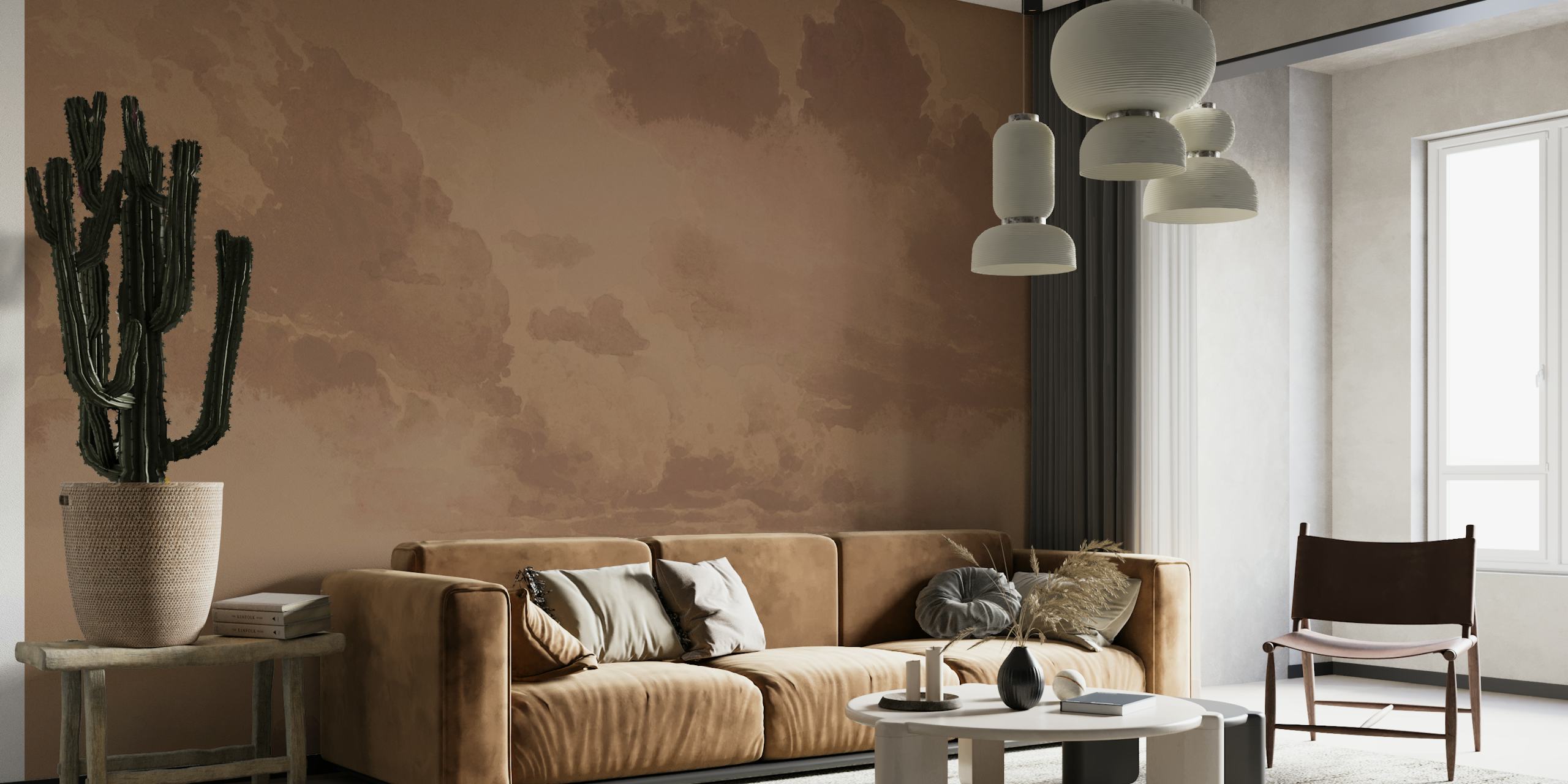 Warm Renaissance Clouds Mocha Mousse wallpaper in room