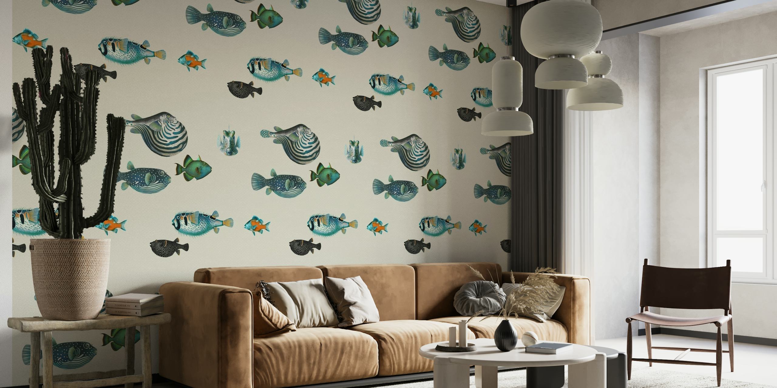 Acquario Fish in cream wallpaper