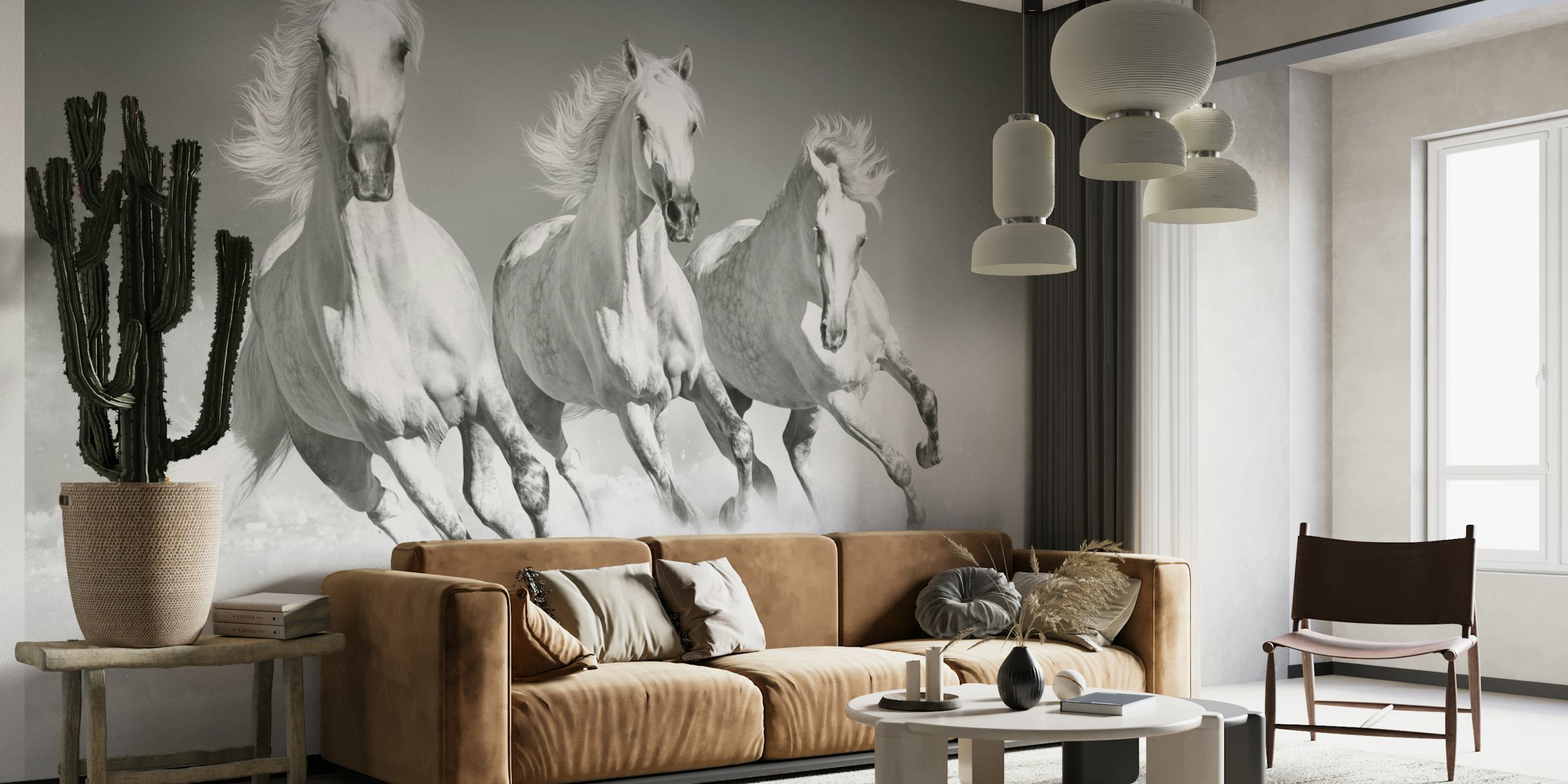Horses black and white papiers peint