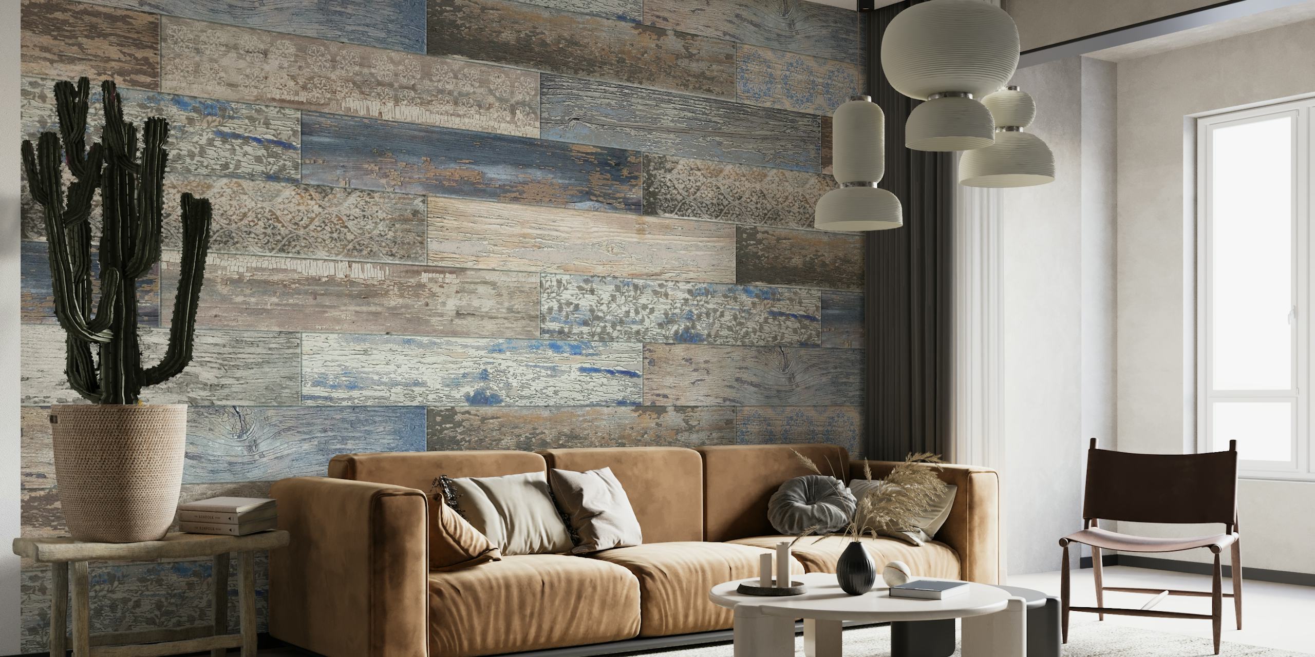 Vintage Wood Tiles Capri Blue wallpaper