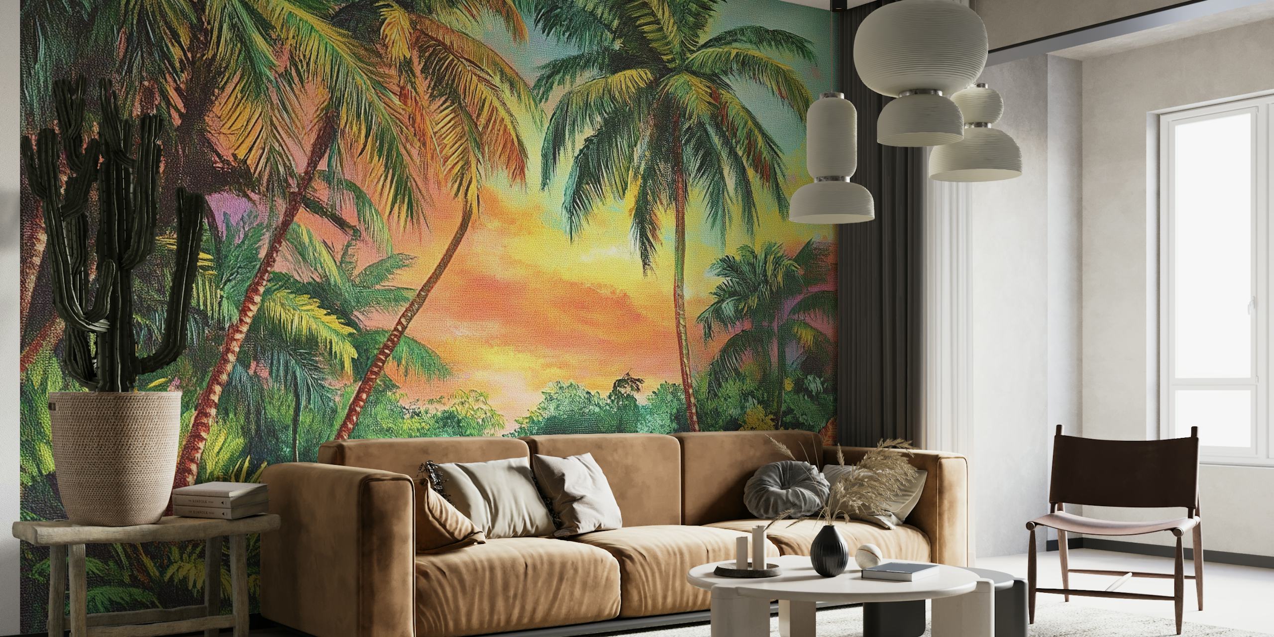 Worn Colorful Tropical wallpaper in a room