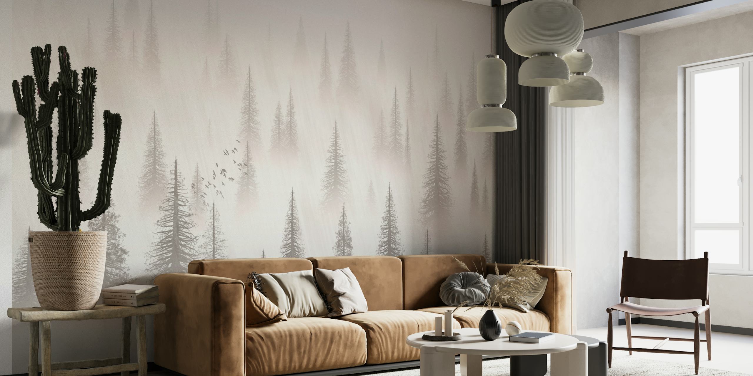 Forest Serenity Sepia wallpaper in a room
