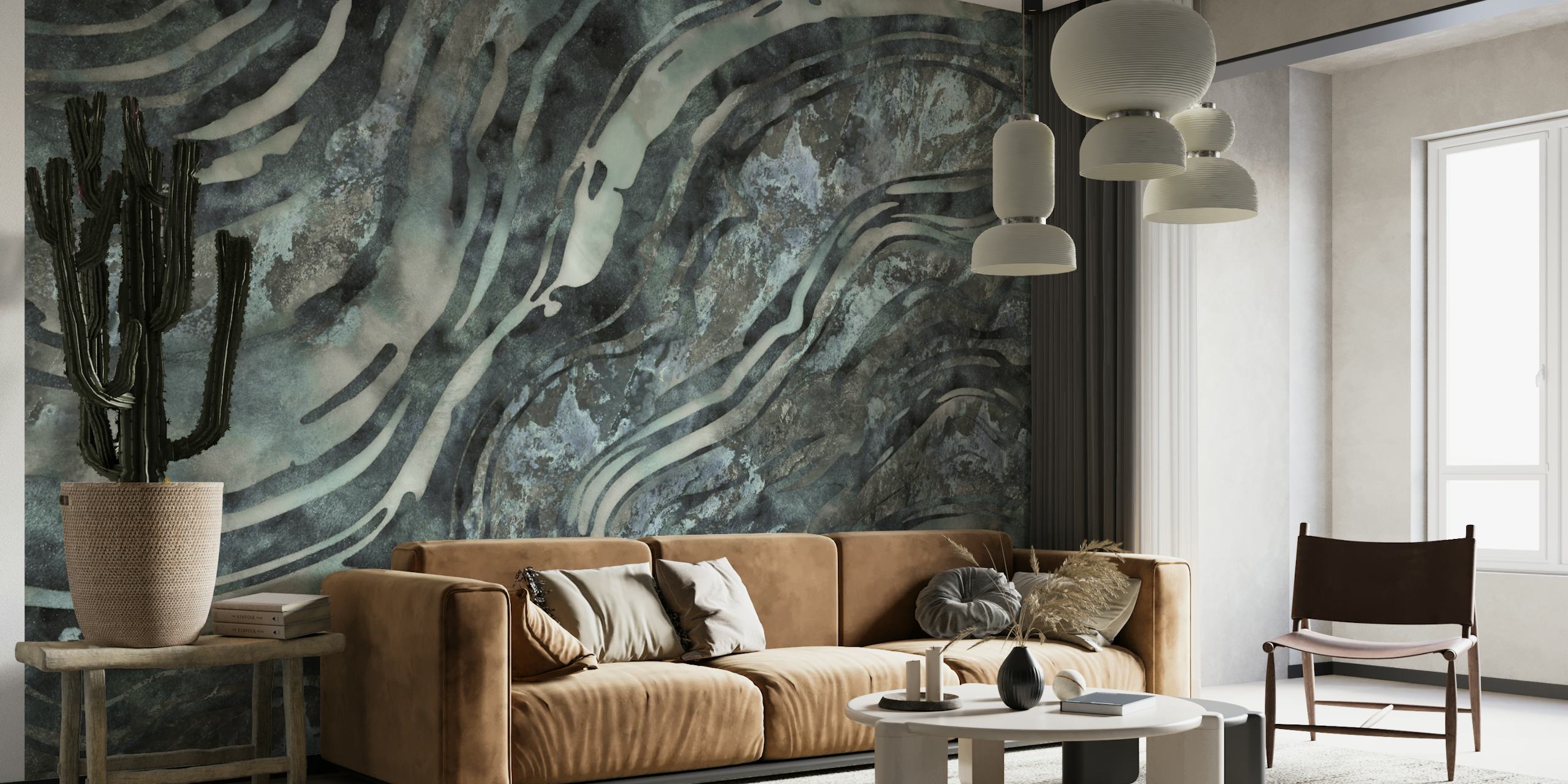 Teal and gray marble pattern wall mural