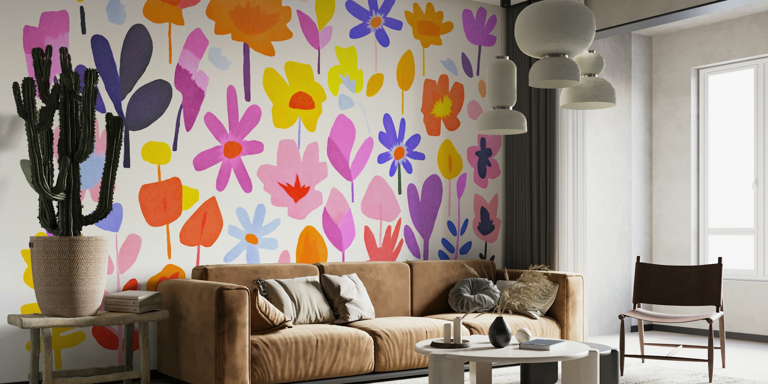 Groovy Matisse Flower Garden wallpaper in a room