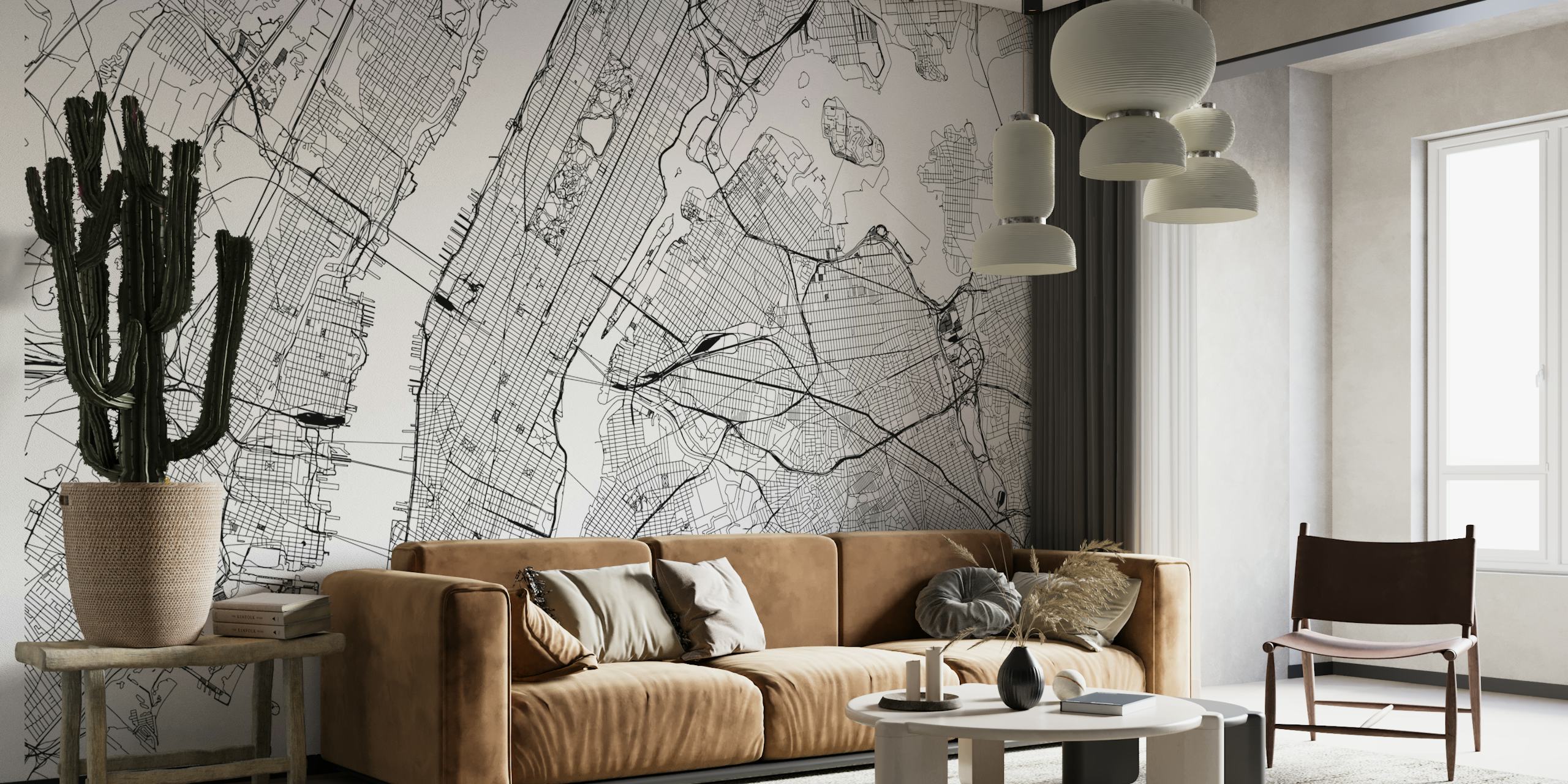 Black and white New York City map wallpaper featuring streets and neighborhoods