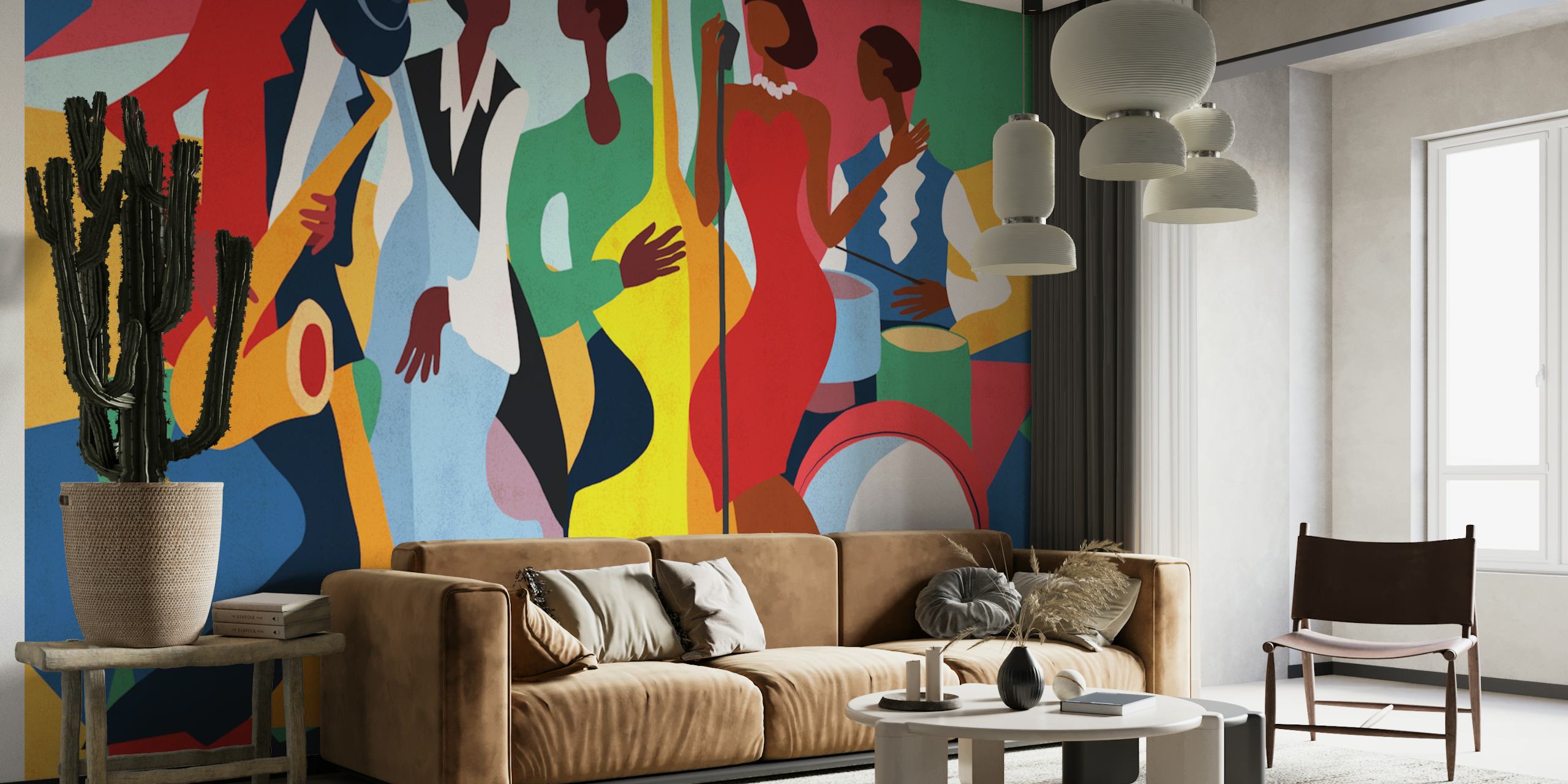 Vibrant jazz band wallpaper in a room