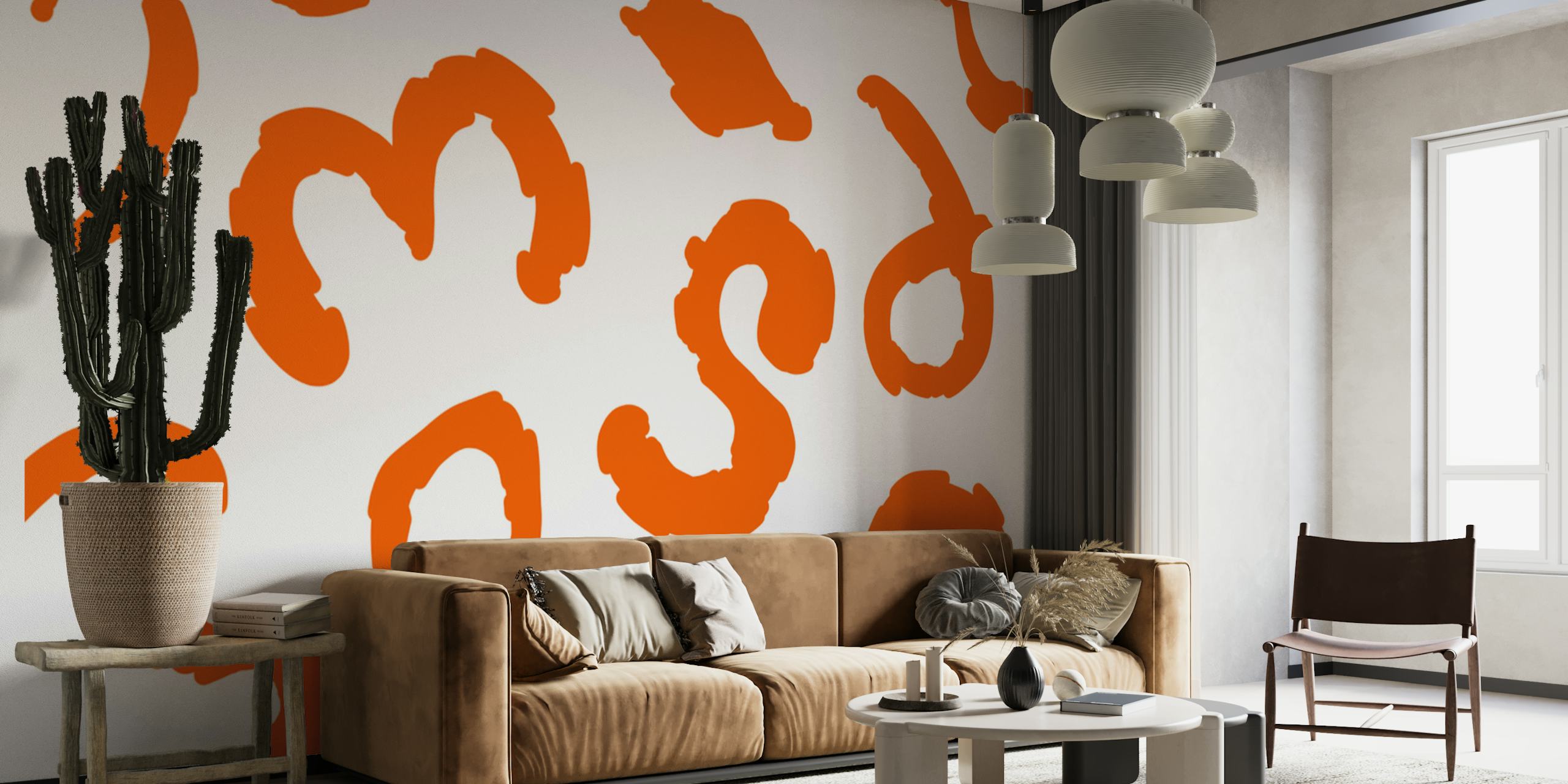 Papier peint Vibrant Orange Curves dans une pièce