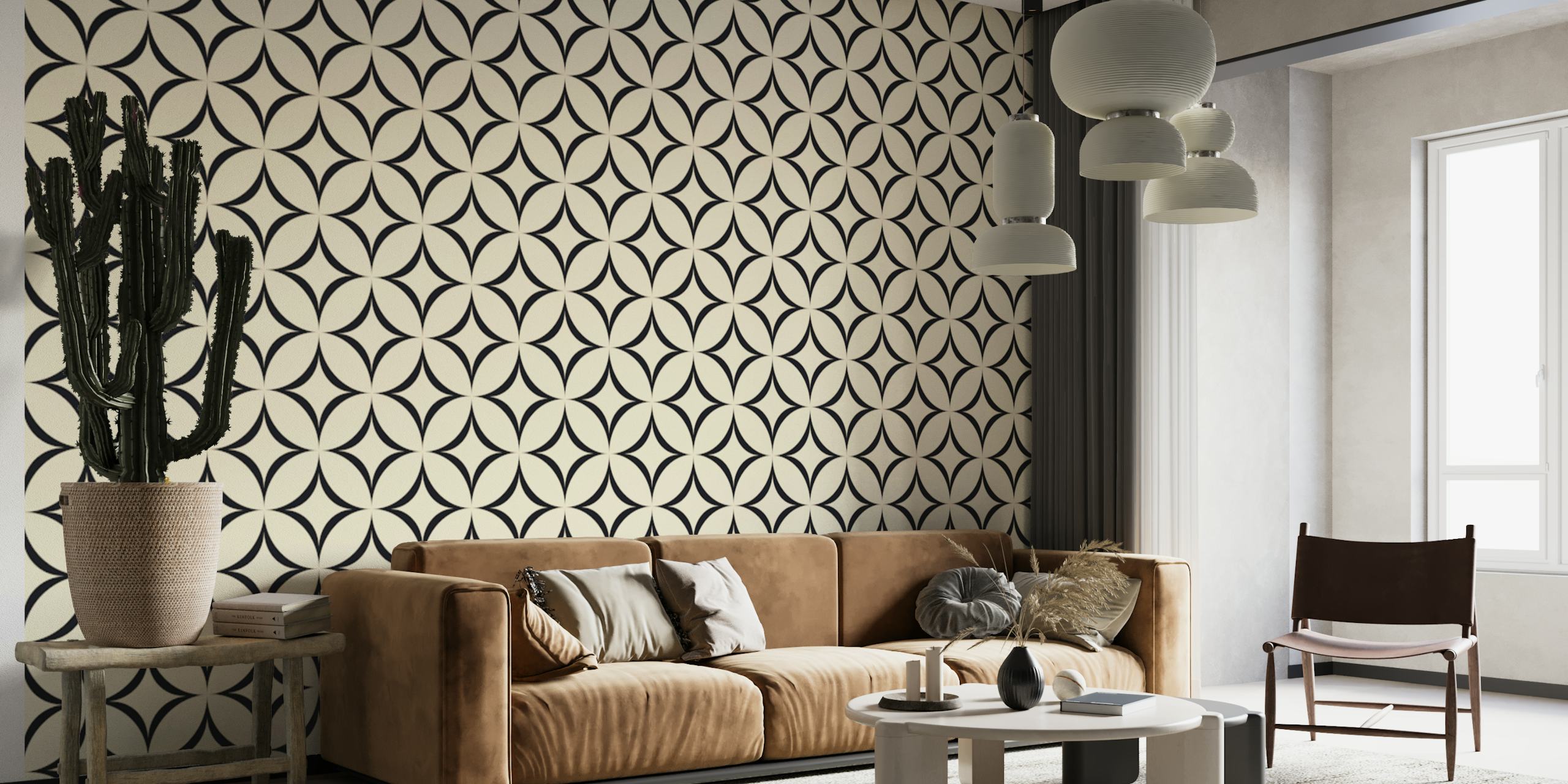 Black and white geometric circle pattern wallpaper