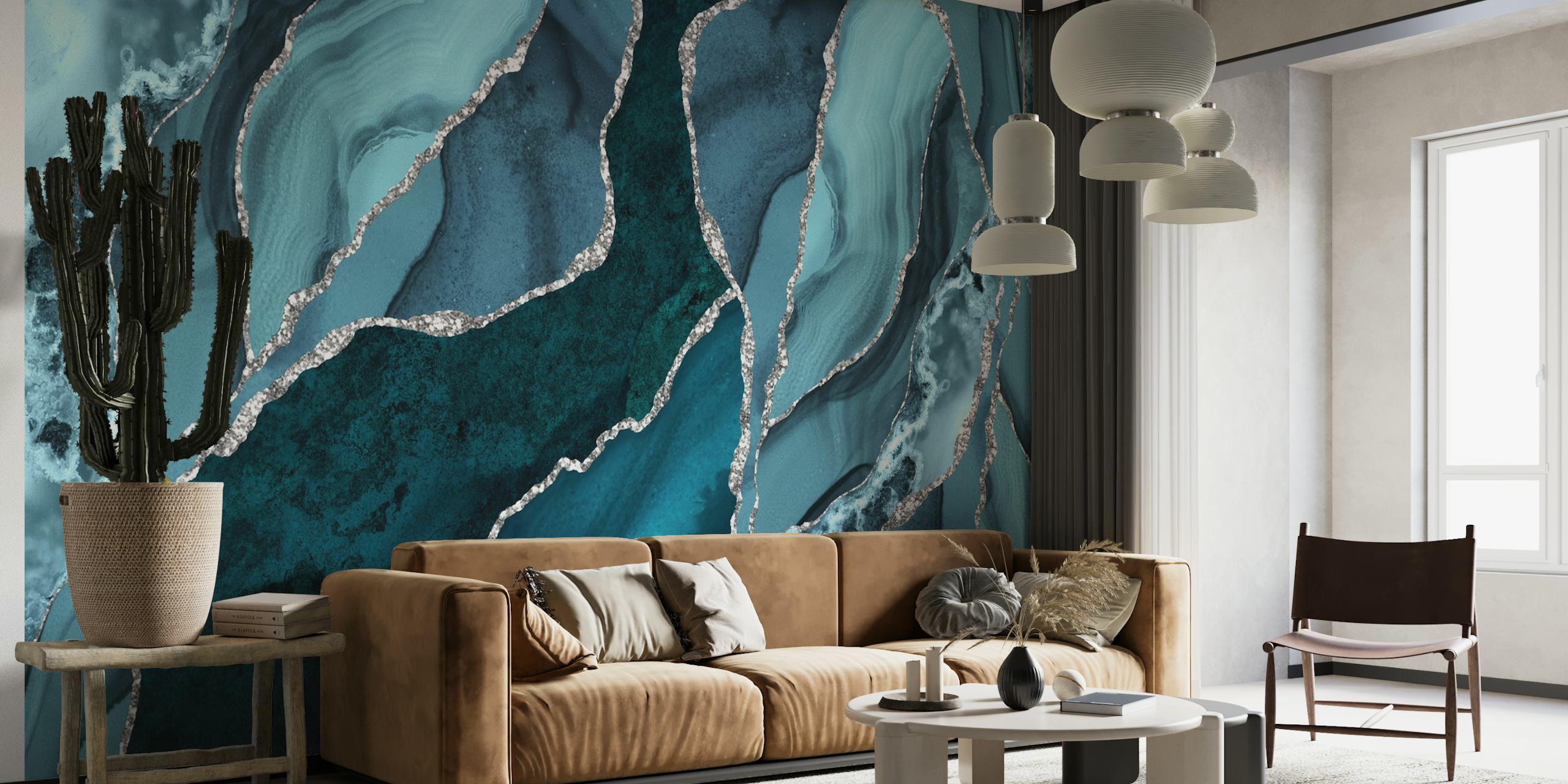 Teal and silver marble wallpaper from Happywall