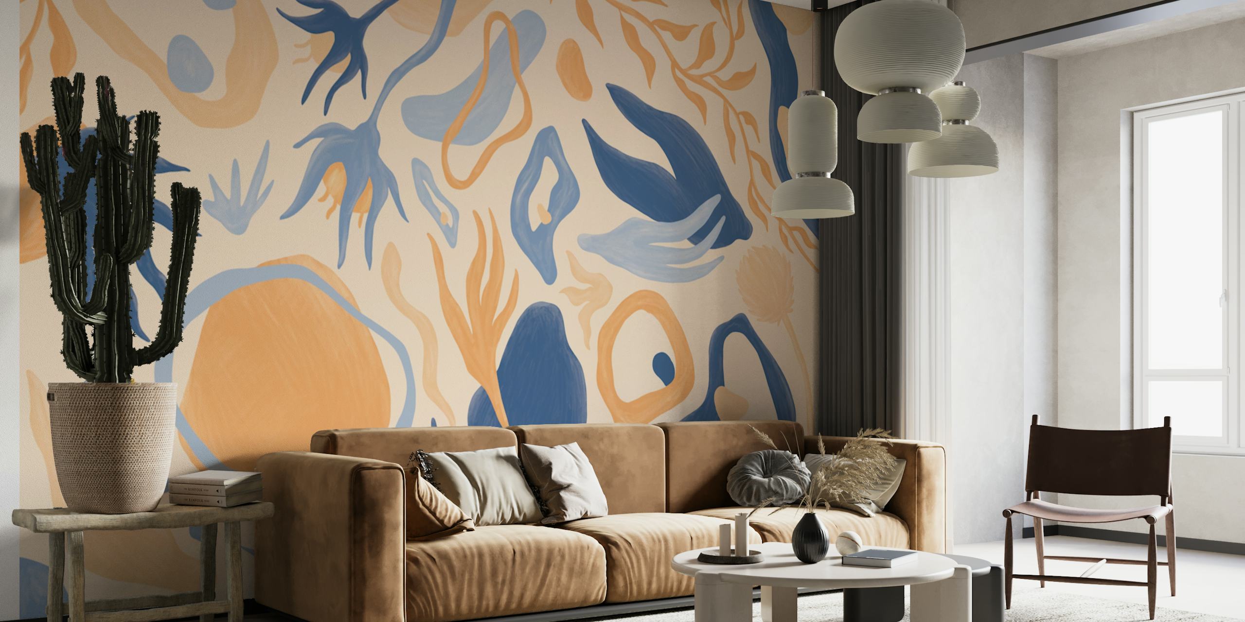 Tapeta Blue Botanical Flow w pokoju