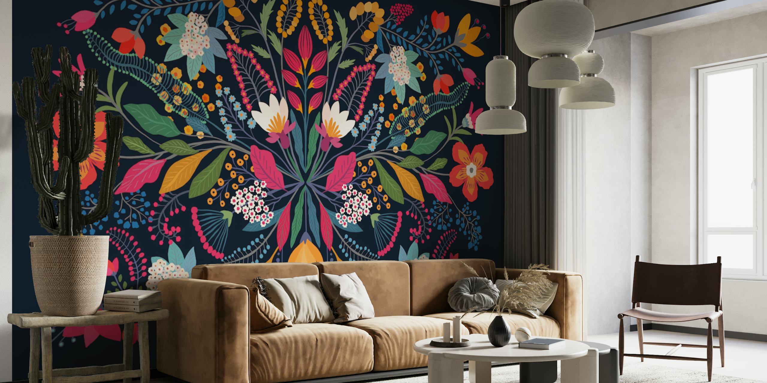 Floral wallpaper design on a dark background