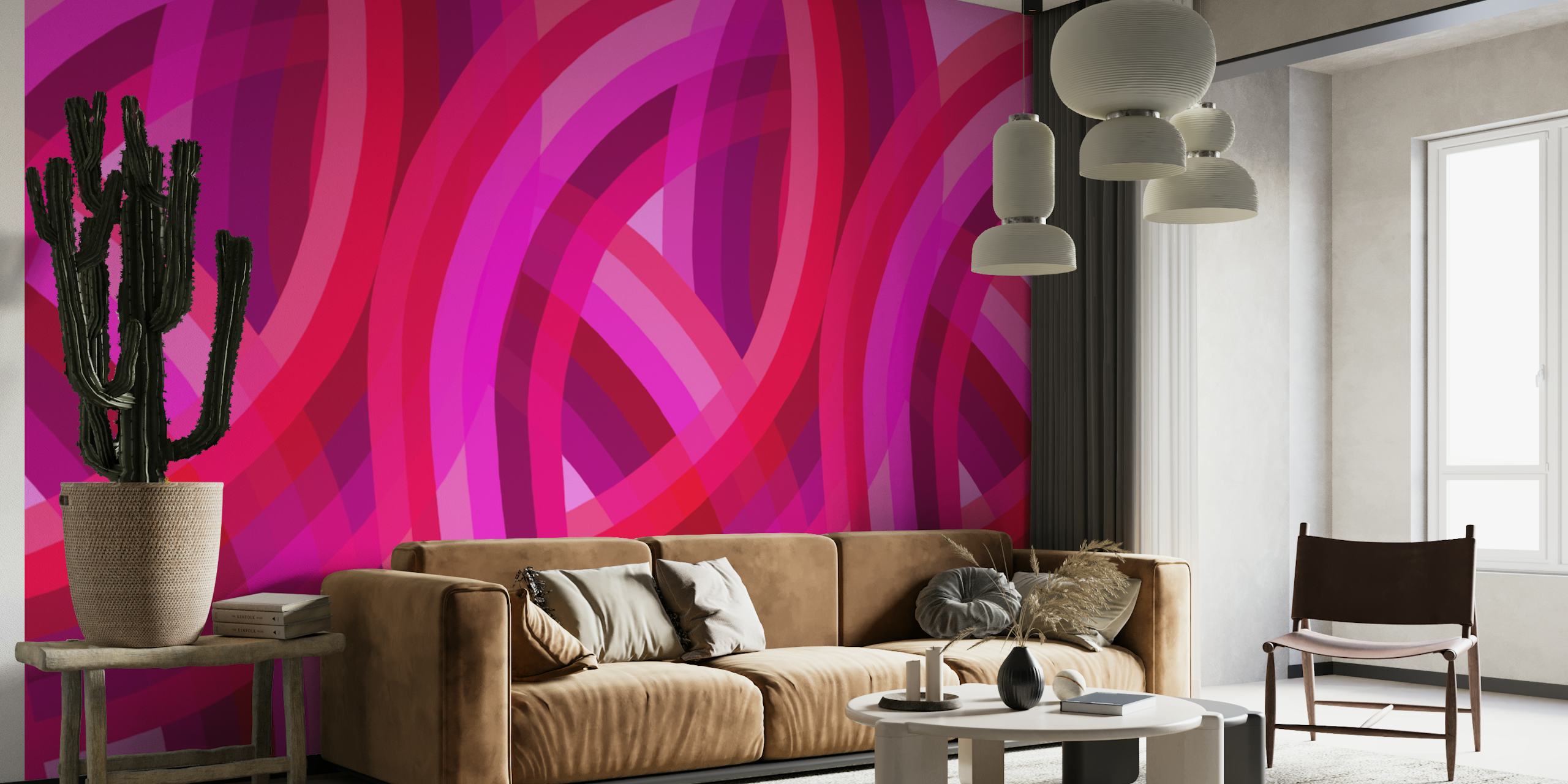 Abstract rainbow pattern in shades of magenta and pink wallpaper