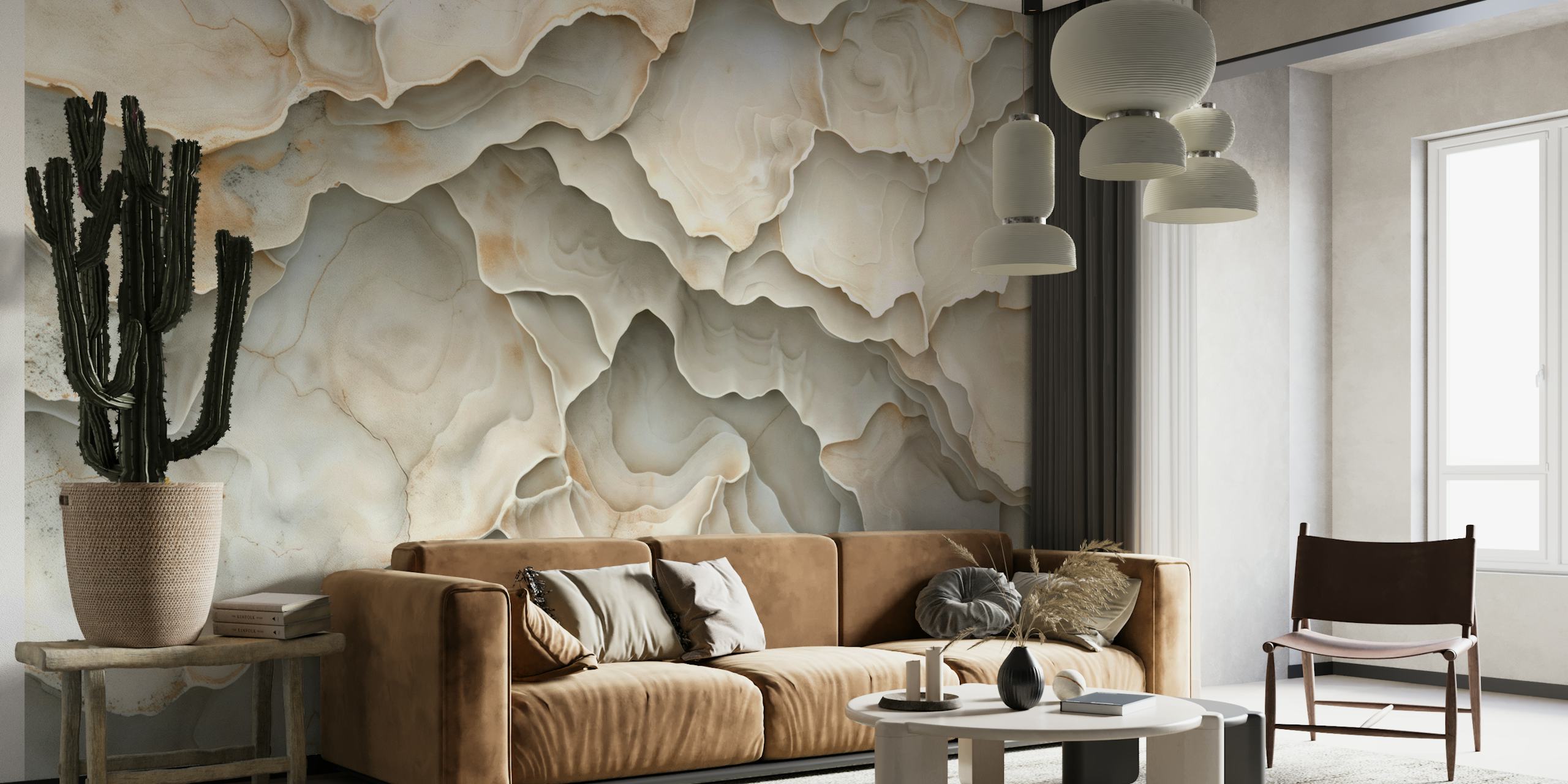 Organic 3D Sculpture Ivory tapet i et rum