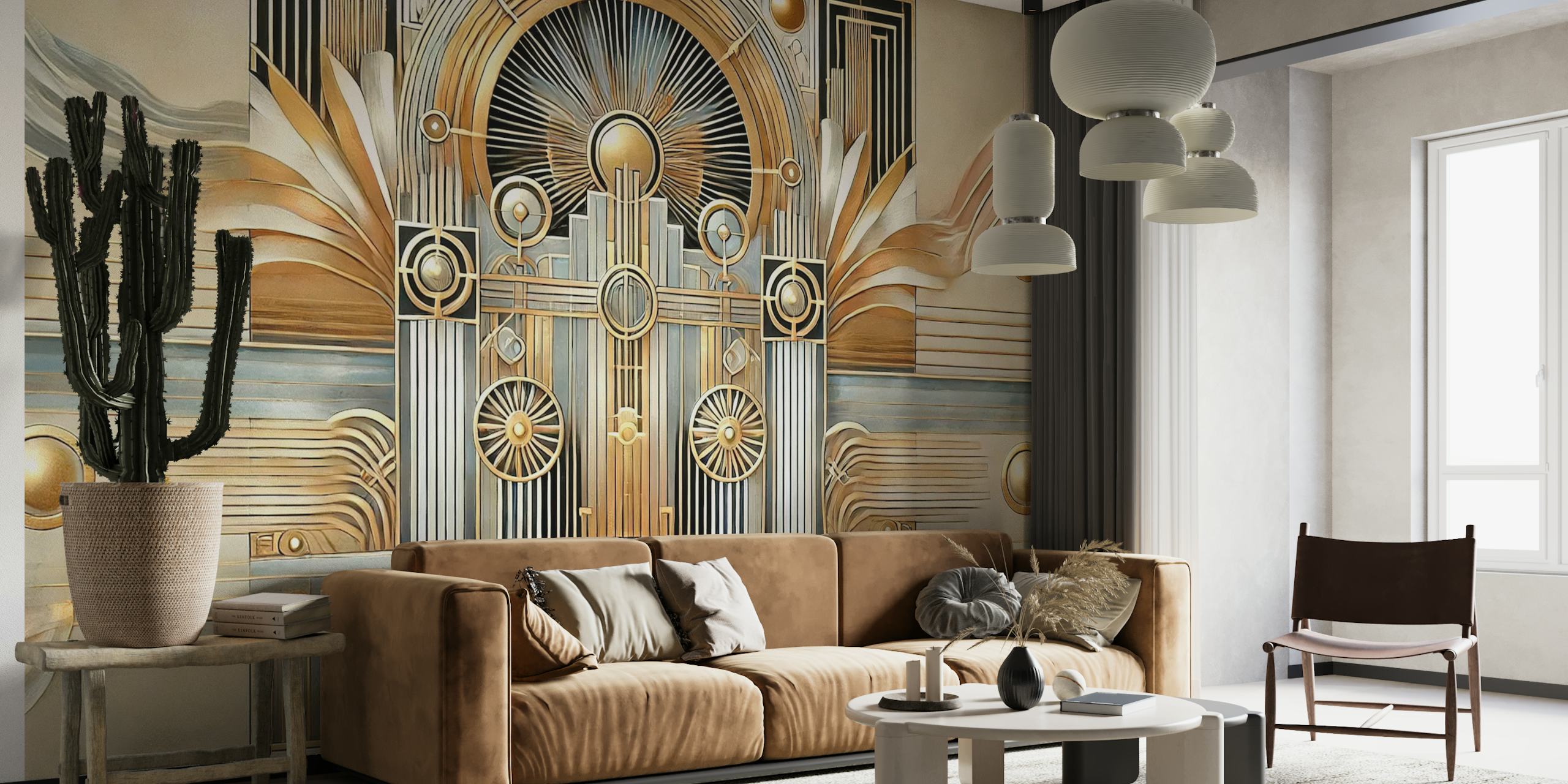 Art Deco Gold Elegance wallpaper displayed in a room