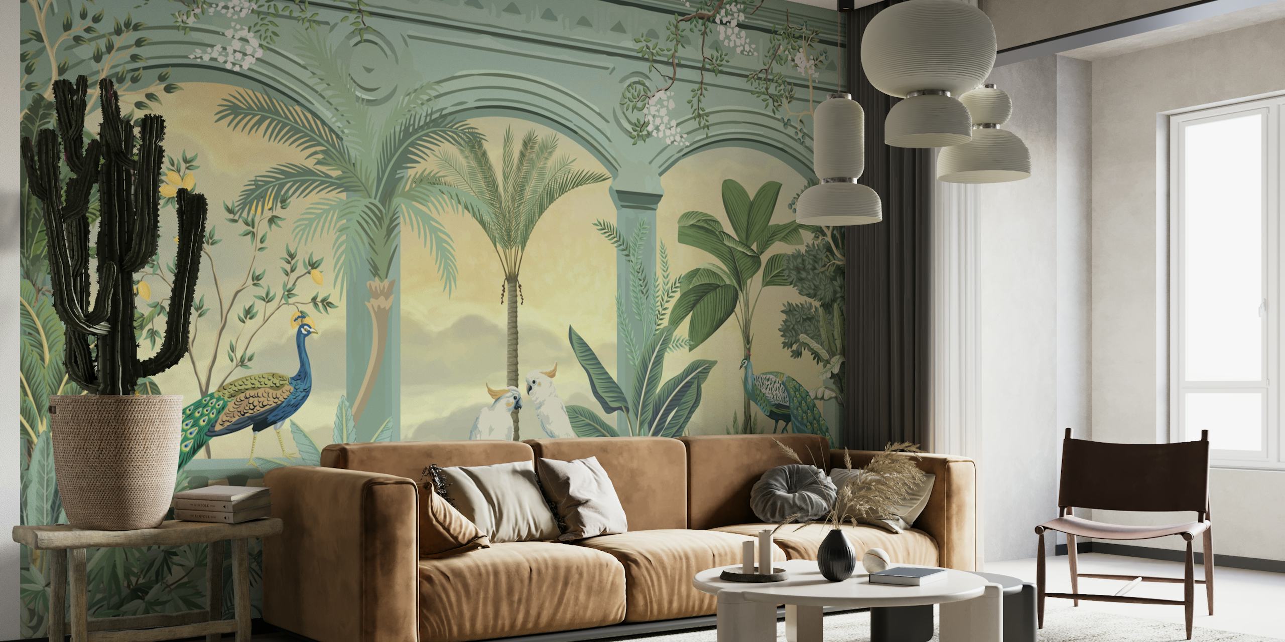 Tranquil Peacock Palace wallpaper in a room