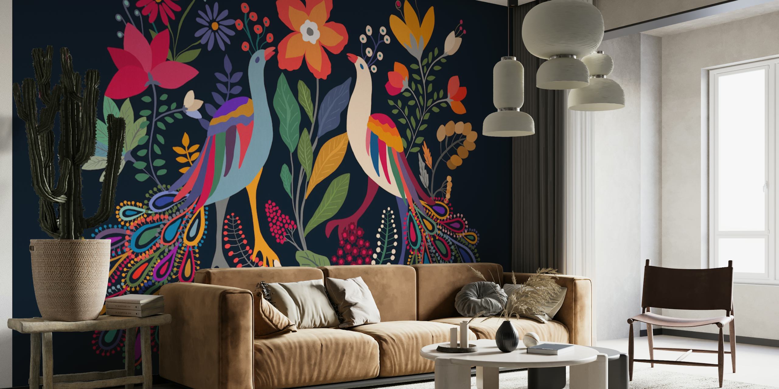 Papel pintado Peacock Garden Harmony en una habitación
