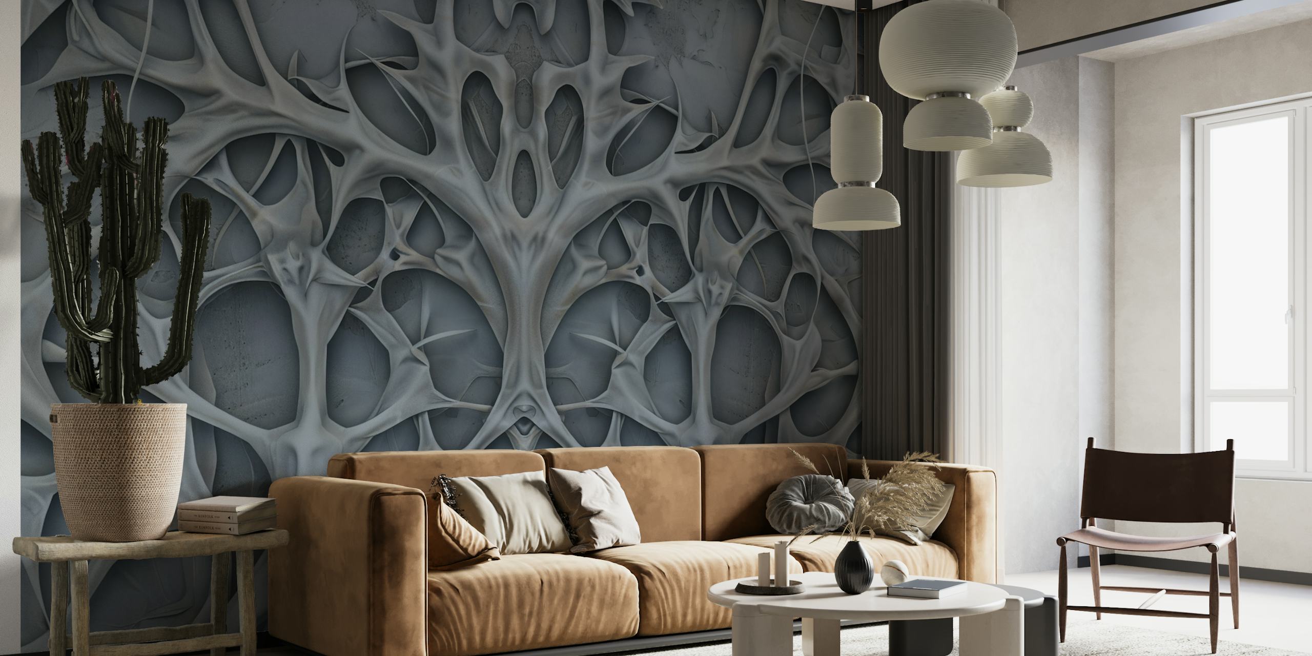 Gothic Grey Organic Web Of Shadows wallpaper in a room