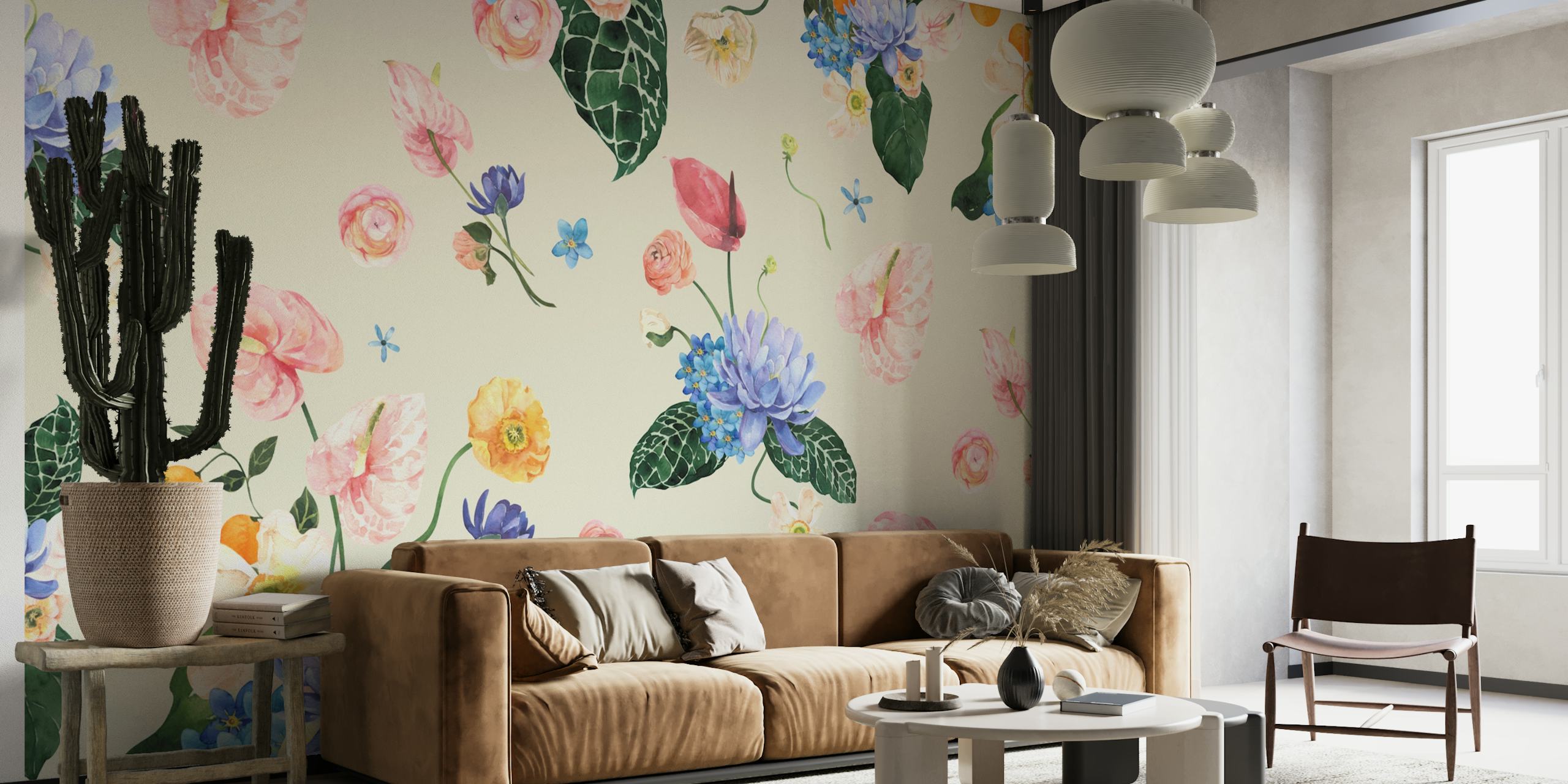 Colorful Tropical Flowers wallpaper in a room