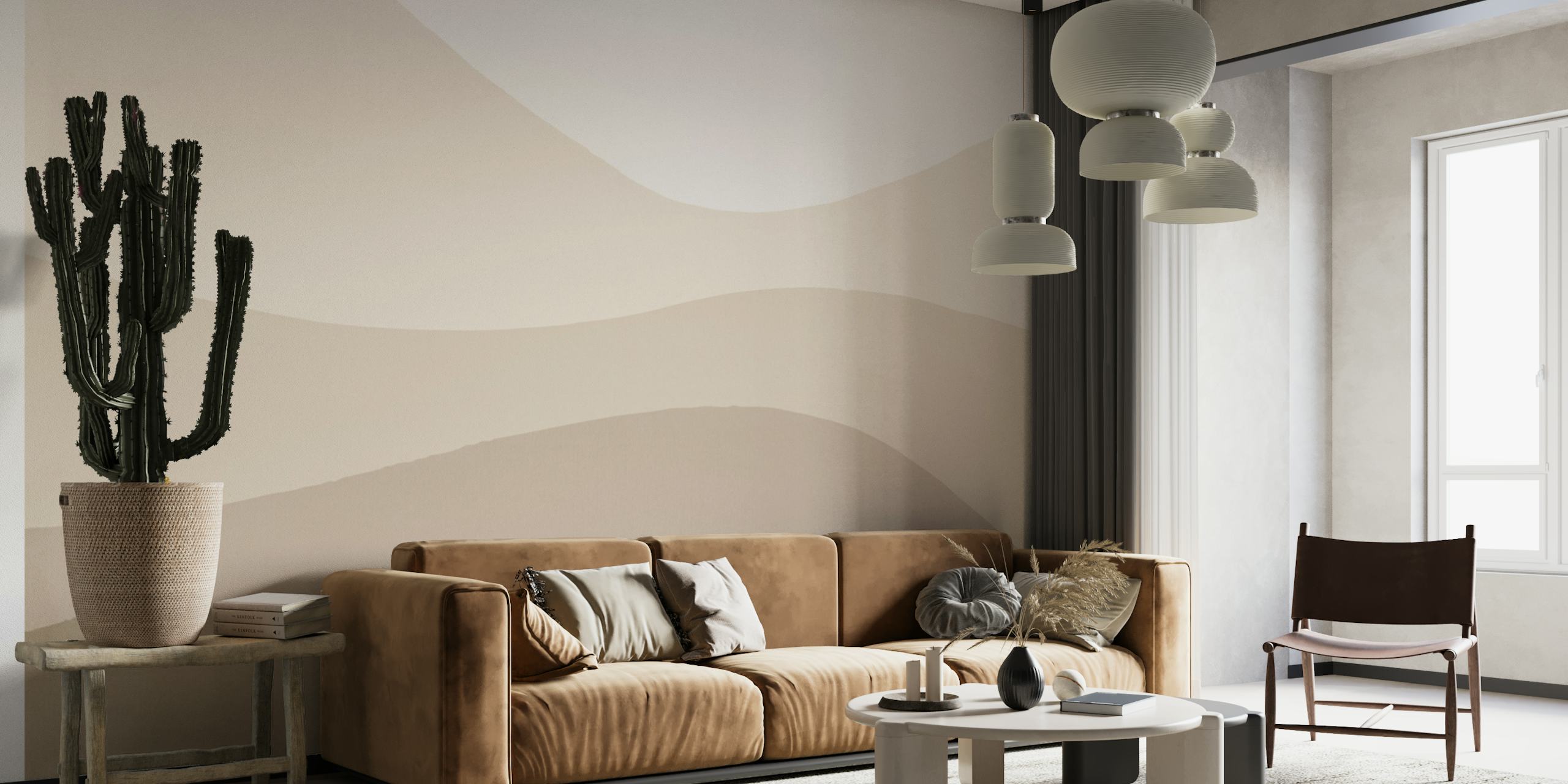Abstract wavy patterns in beige and cream colors wallpaper