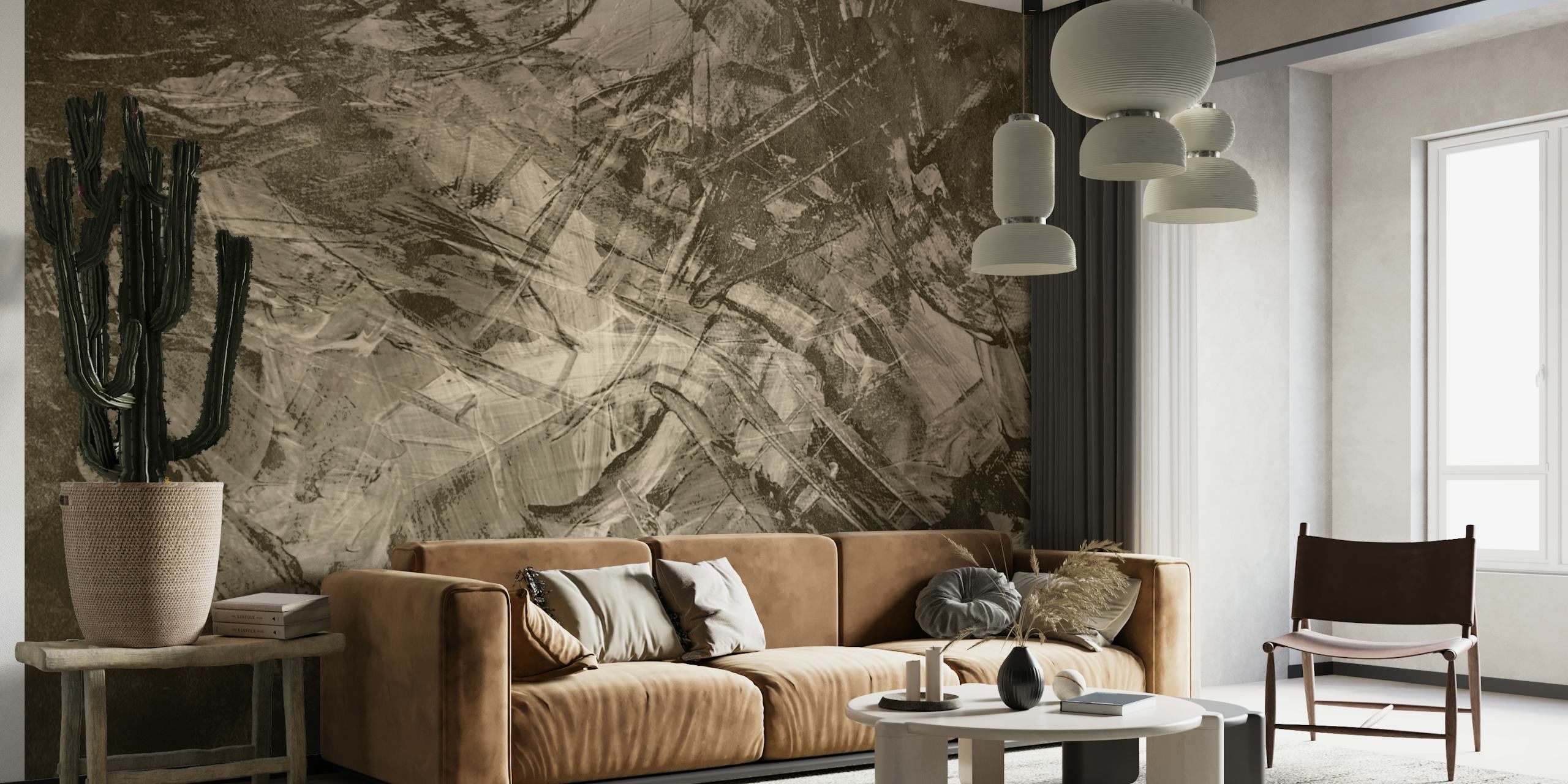 Abstract brushstroke pattern in sepia tones wallpaper